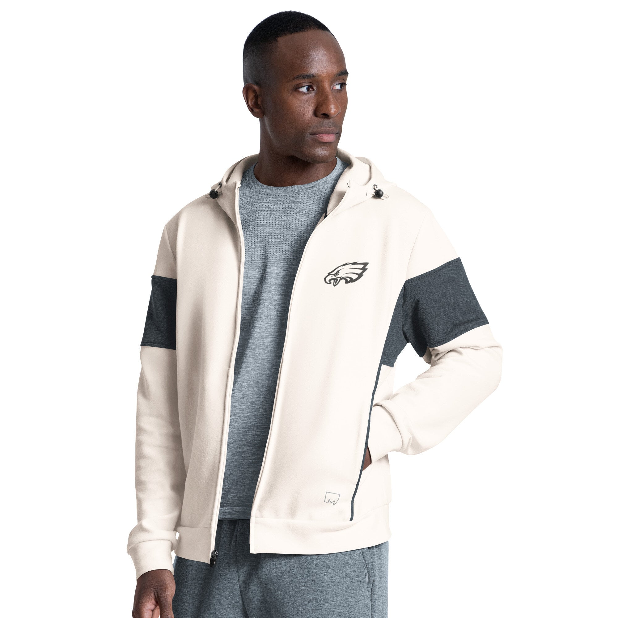 Men's MSX by Michael Strahan Cream Philadelphia Eagles Competition Full-Zip Tri-Blend Hoodie