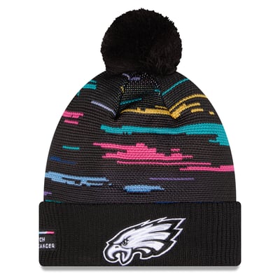 Philadelphia Eagles New Era 2026 NFL Crucial Catch Cuffed Knit Hat with Pom - Black