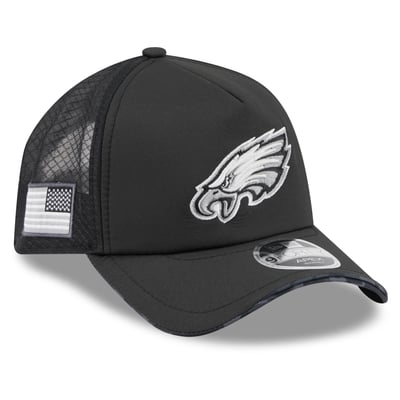 Philadelphia Eagles New Era 2026 Salute To Service Apex 9FORTY Adjustable Trucker Hat - Black