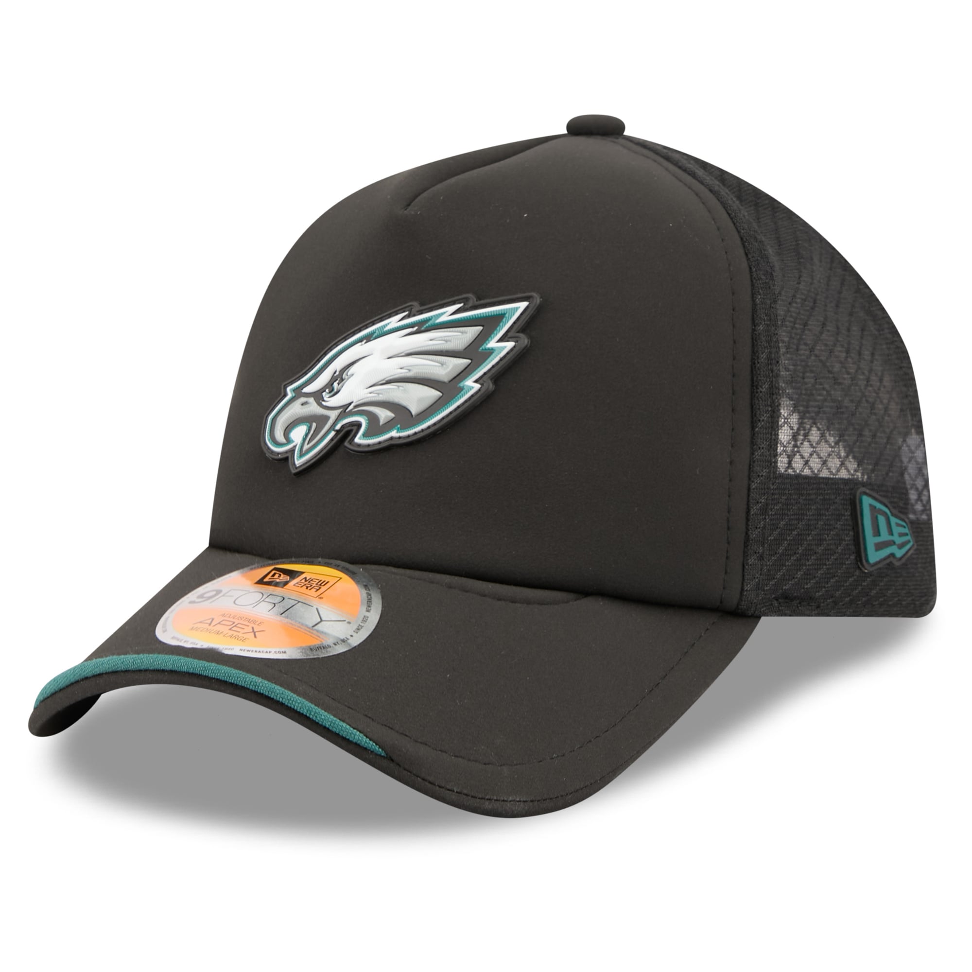 Casquette trucker ajustable New Era noire Philadelphia Eagles 2026 Sideline Apex 9FORTY pour homme