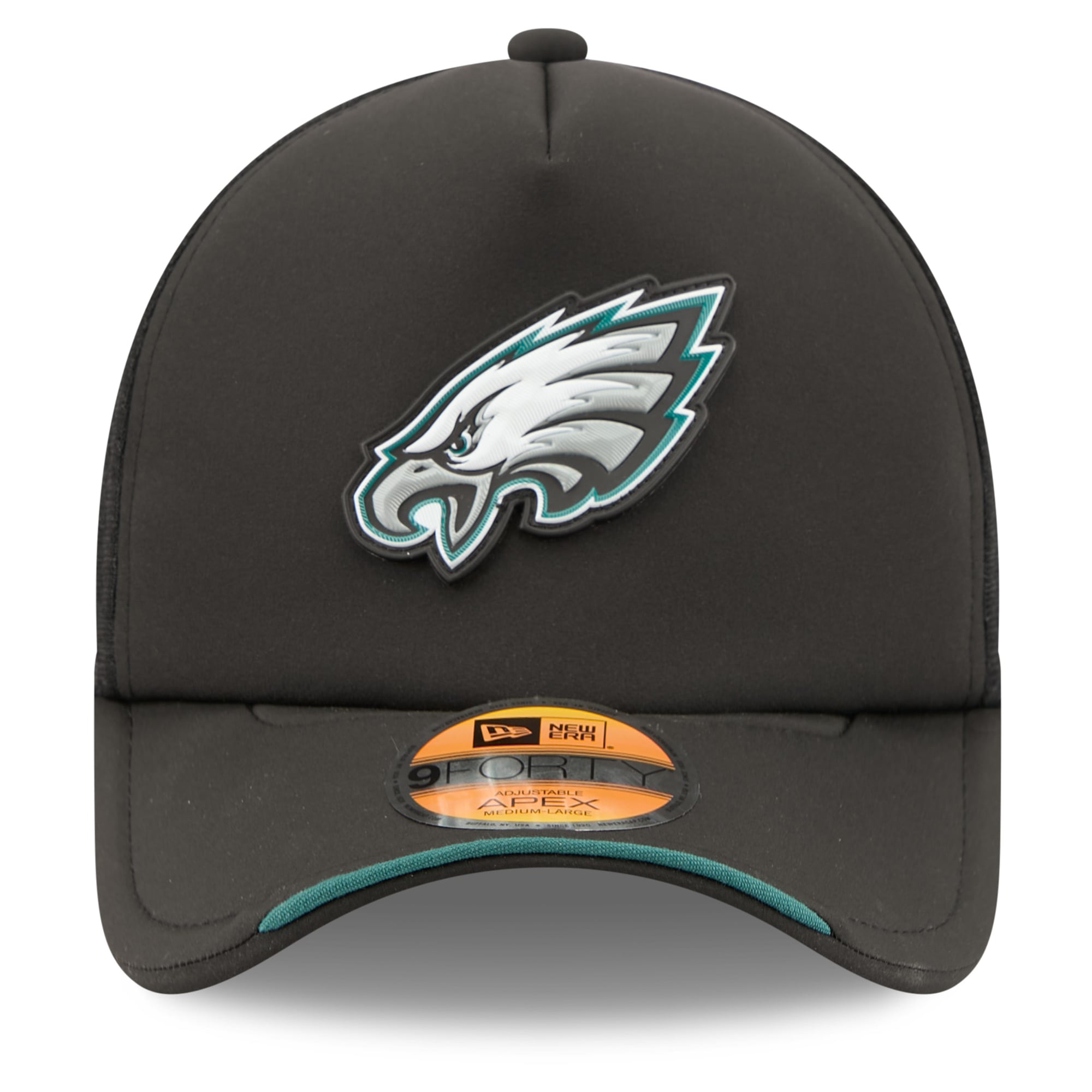 Casquette trucker ajustable New Era noire Philadelphia Eagles 2026 Sideline Apex 9FORTY pour homme