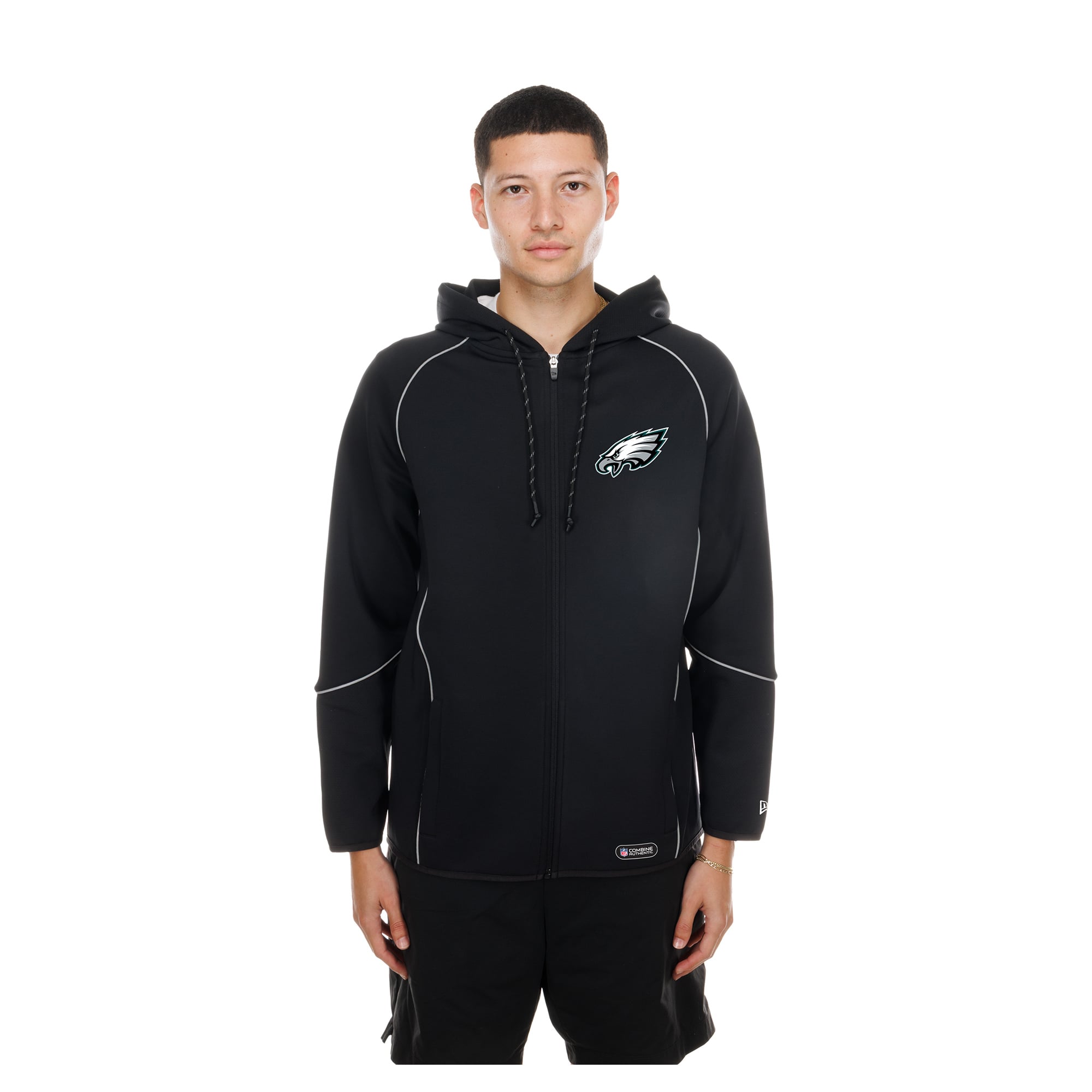 Men's New Era  Black Philadelphia Eagles Combine Authentic Raglan Full-Zip Hoodie