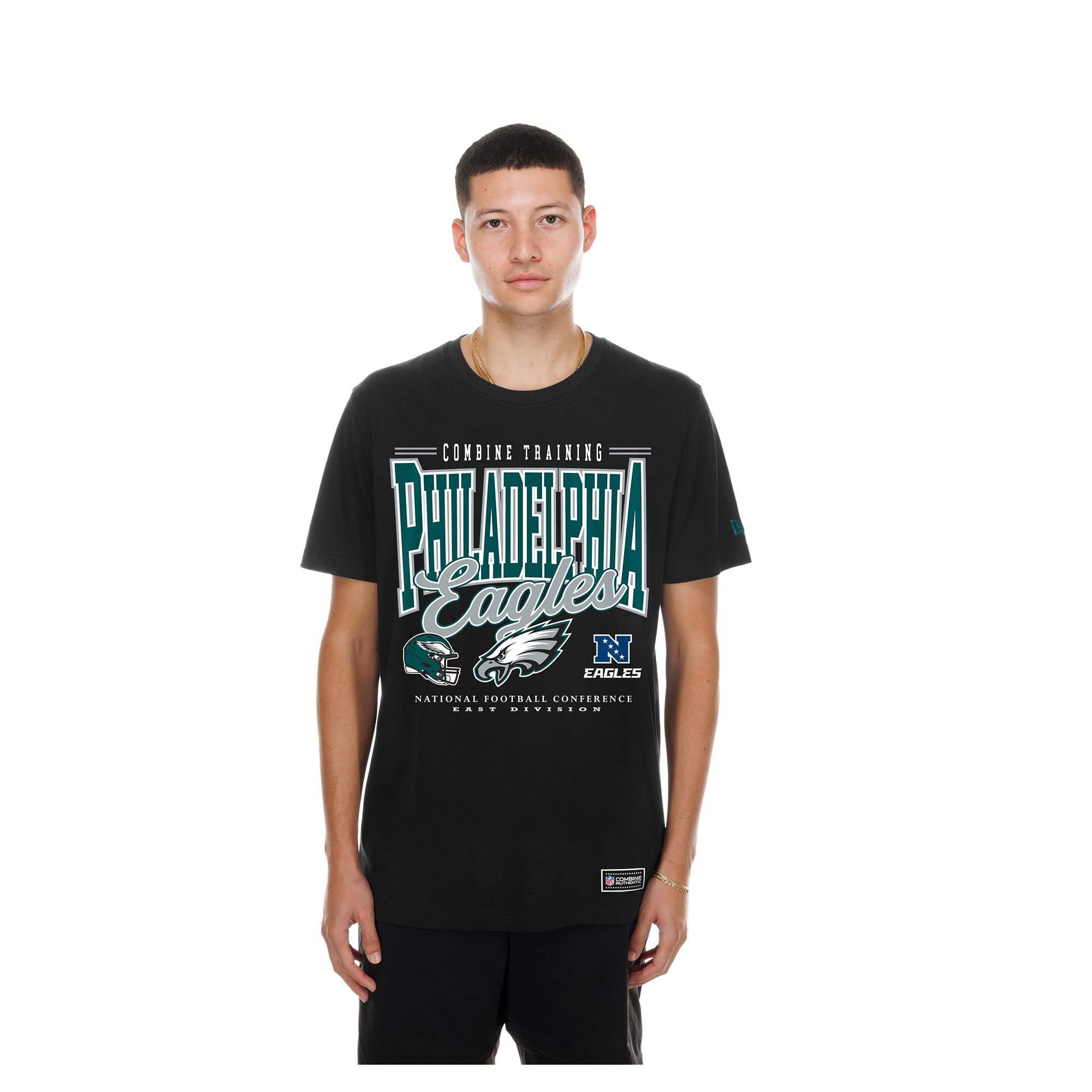 T-shirt authentique New Era noir Philadelphia Eagles Combine pour homme