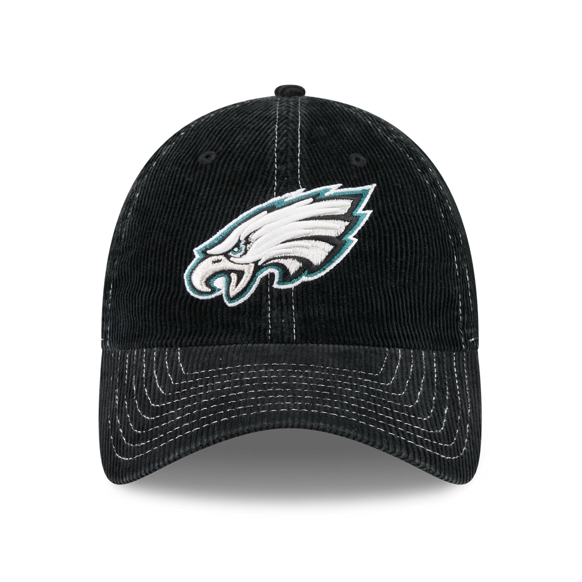 Casquette New Era noire pour homme, modèle Philadelphia Eagles, en velours côtelé, style classique décontracté et ajustable