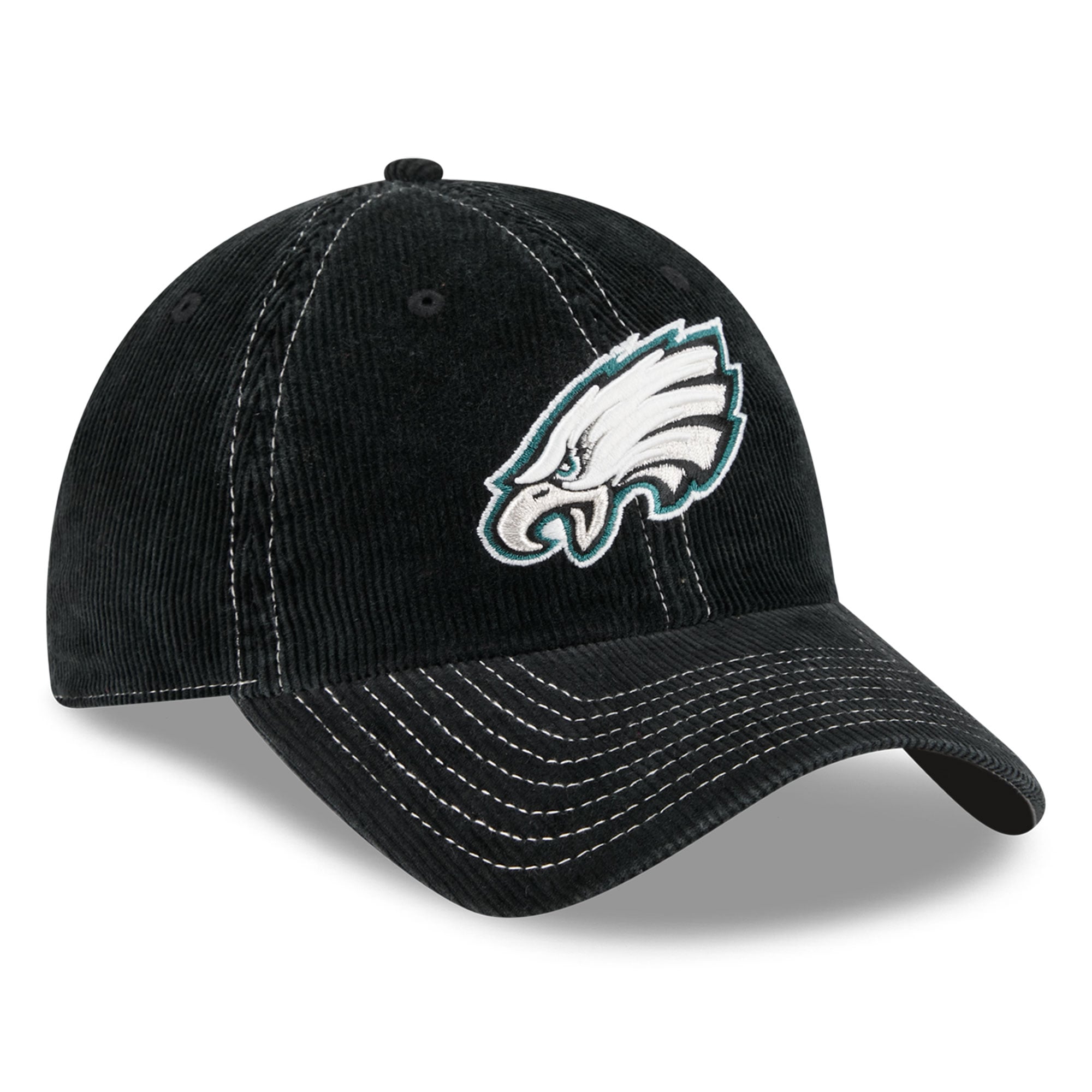 Casquette New Era noire pour homme, modèle Philadelphia Eagles, en velours côtelé, style classique décontracté et ajustable