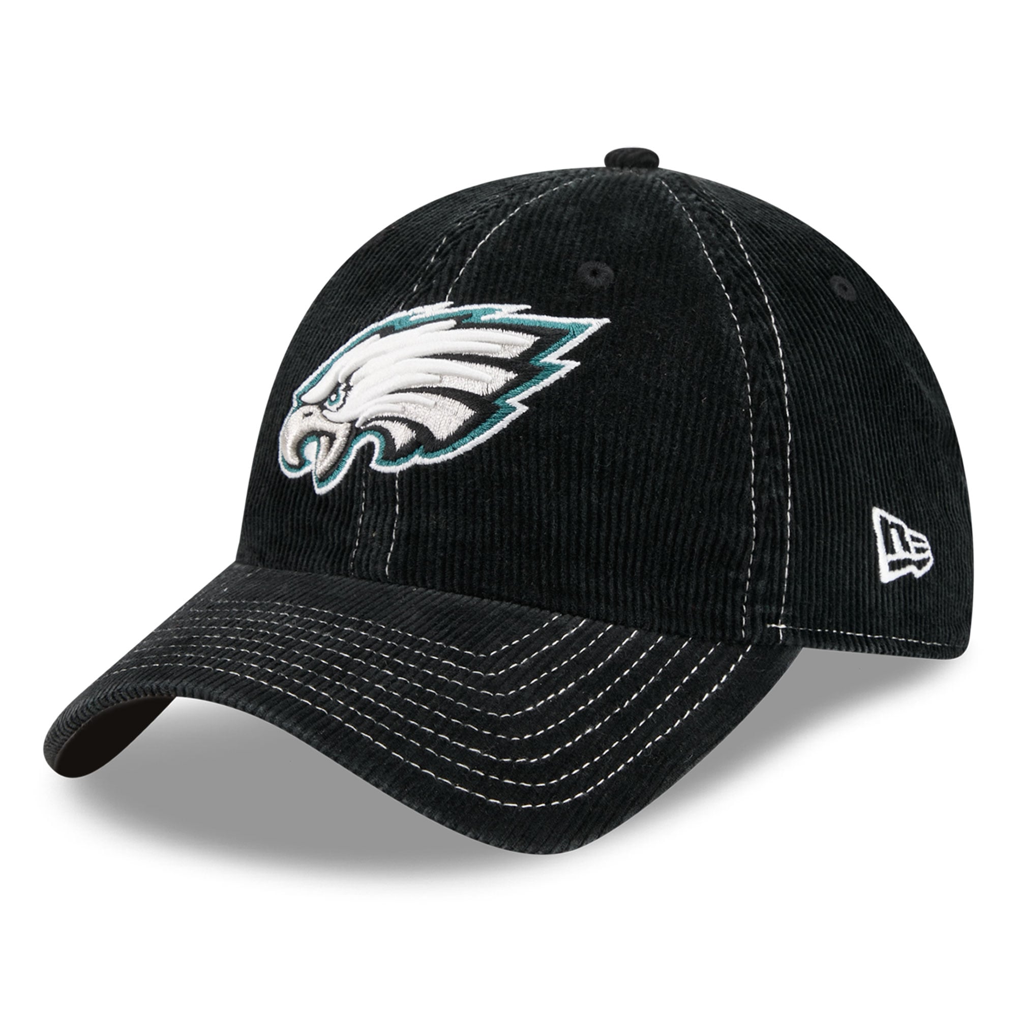 Casquette New Era noire pour homme, modèle Philadelphia Eagles, en velours côtelé, style classique décontracté et ajustable
