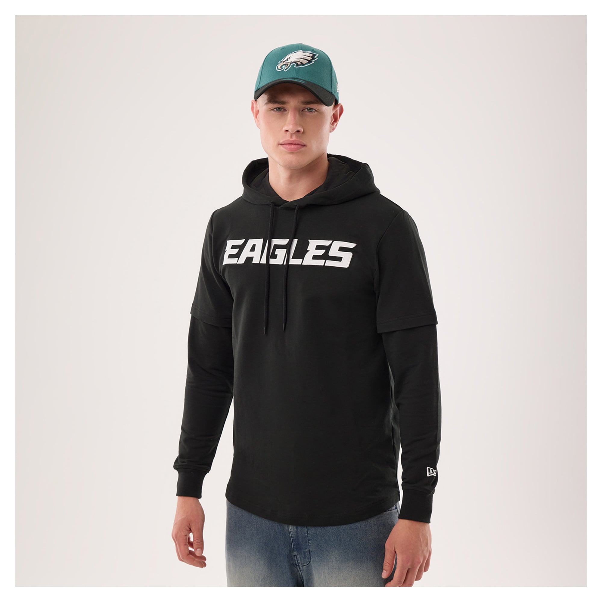 Men's New Era Black Philadelphia Eagles Functional Fandom Twofer Hoodie