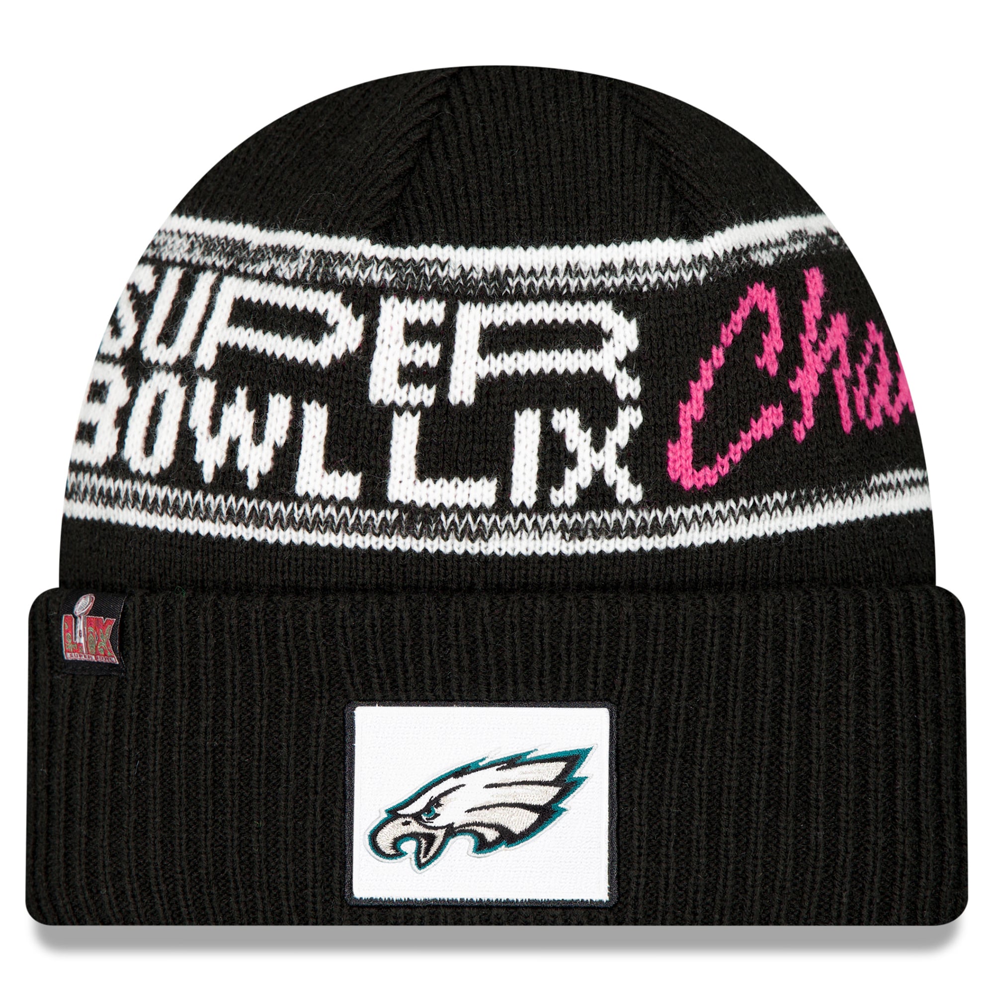 Men's Phladelpha Eagles New Era Whte/Mdnght Green Retro Cuffed Knt Hat Wth Pom