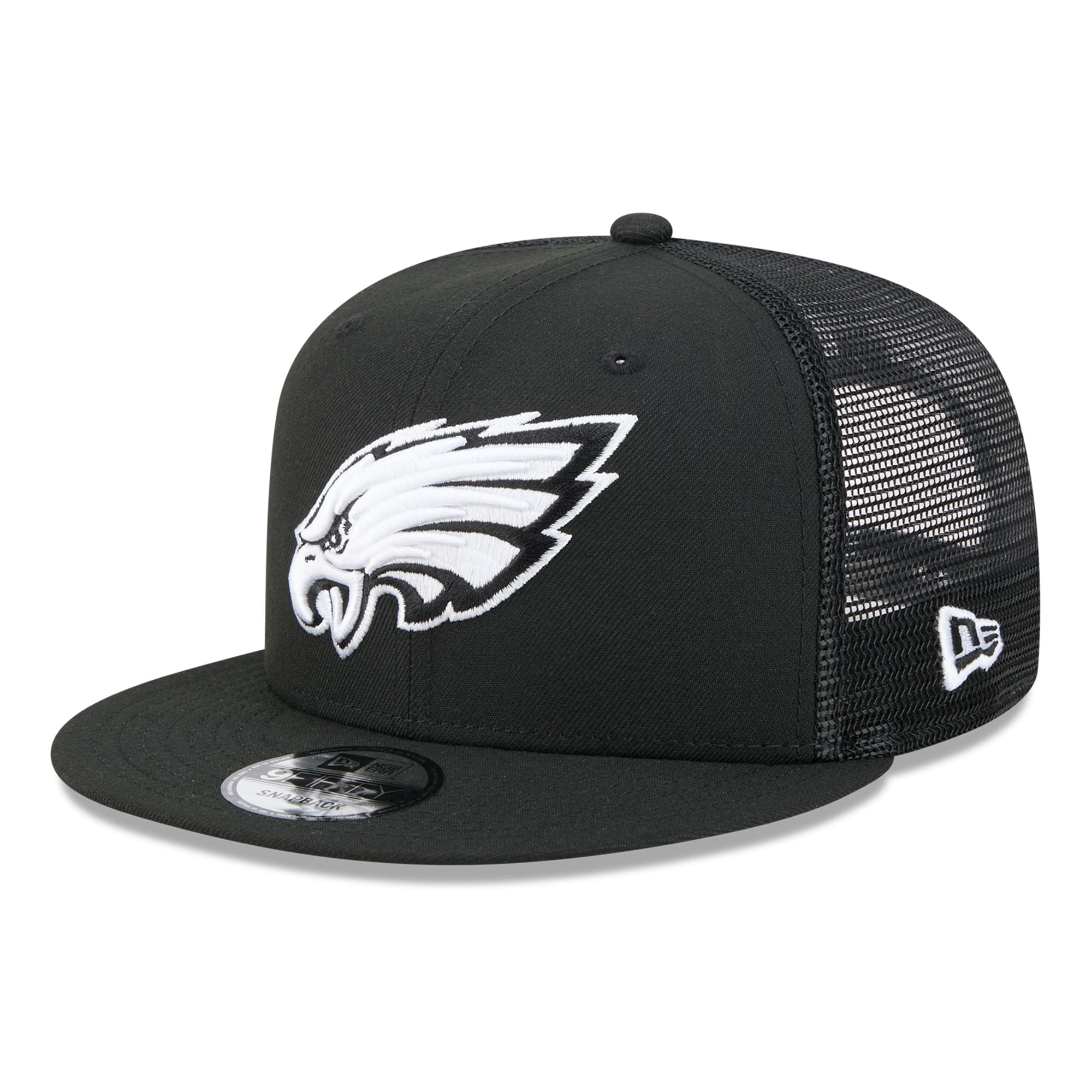 Casquette trucker snapback New Era 9FIFTY noire et blanche Philadelphia Eagles pour homme