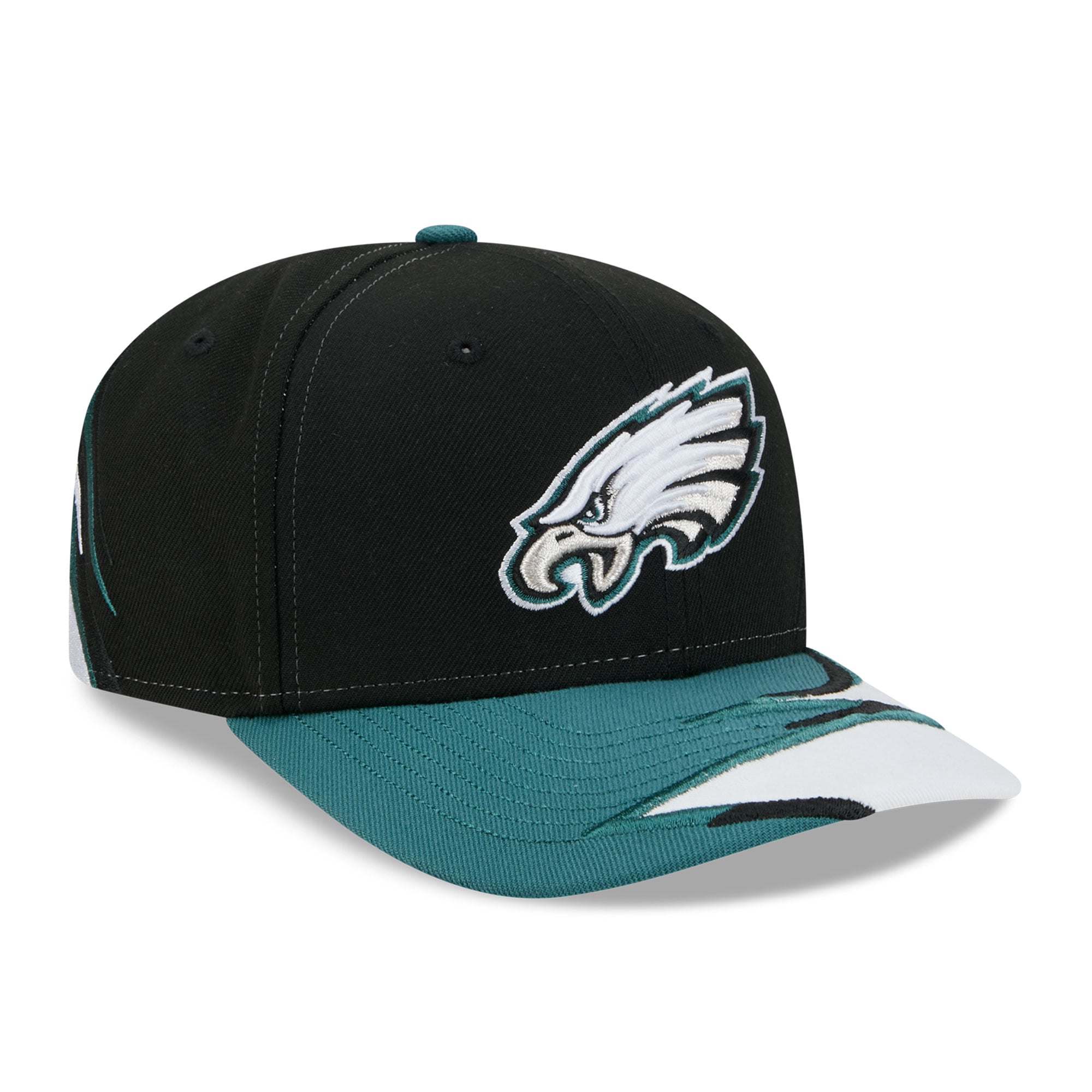 Casquette ajustable New Era noire et blanche pour homme, fan des Eagles de Philadelphie, modèle 9SEVENTY