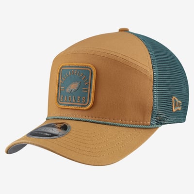  Philadelphia Eagles New Era Team Patch Split Panel 9SEVENTY Adjustable Trucker Hat - Brown/Midnight Green