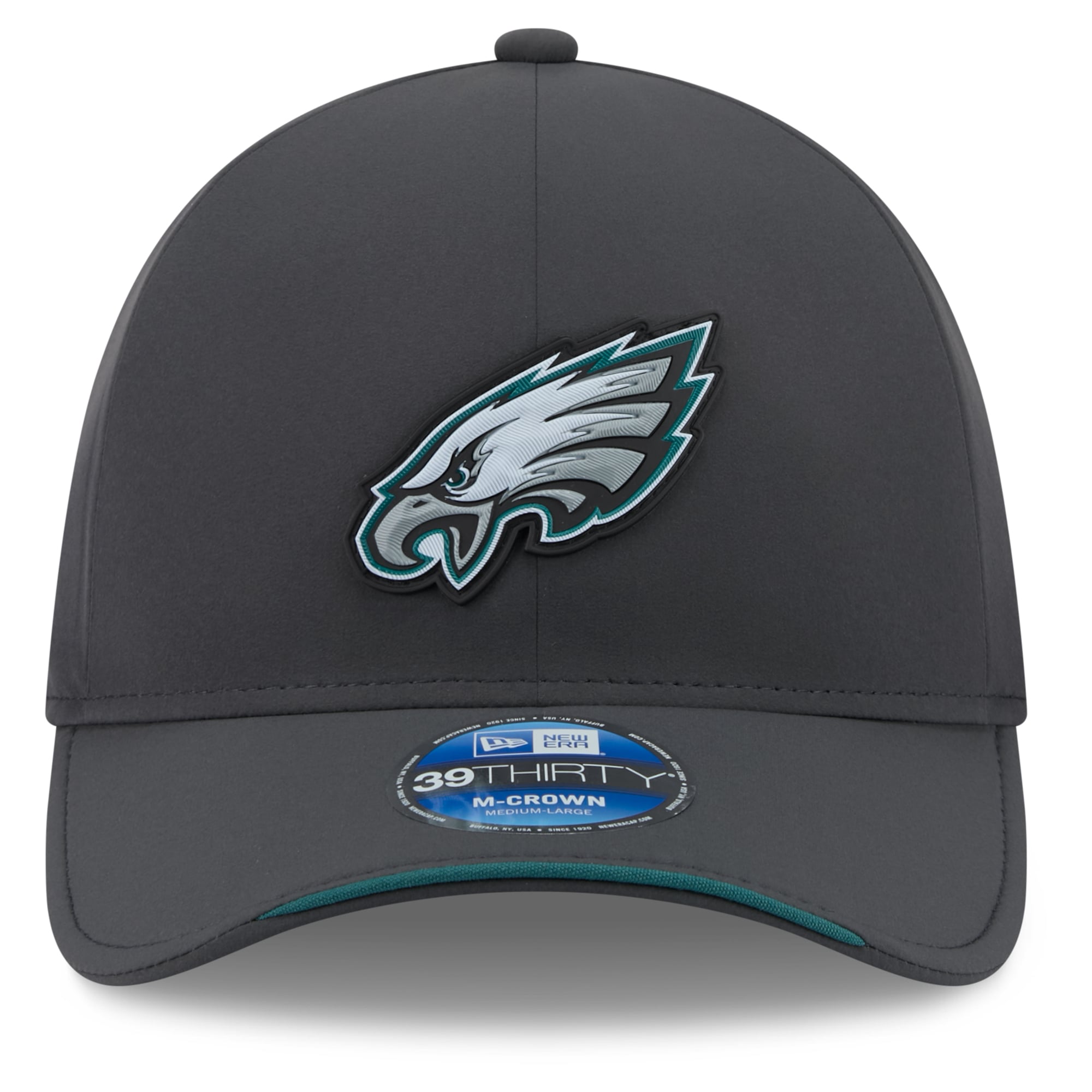 Casquette extensible New Era 39THIRTY M-Crown pour homme, couleur anthracite, Philadelphia Eagles 2026, idéale les temps froids.