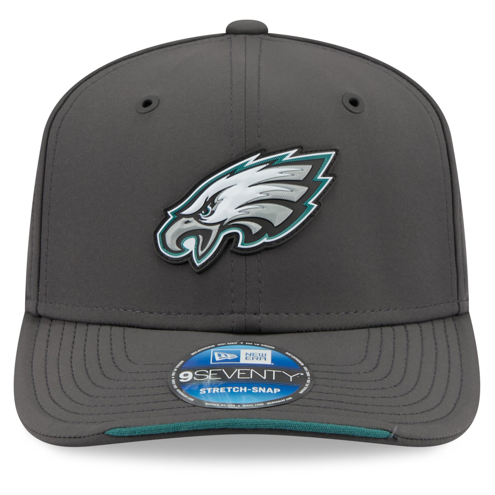 Casquette ajustable New Era anthracite Philadelphia Eagles 2026 Sideline pour temps froid 9SEVENTY