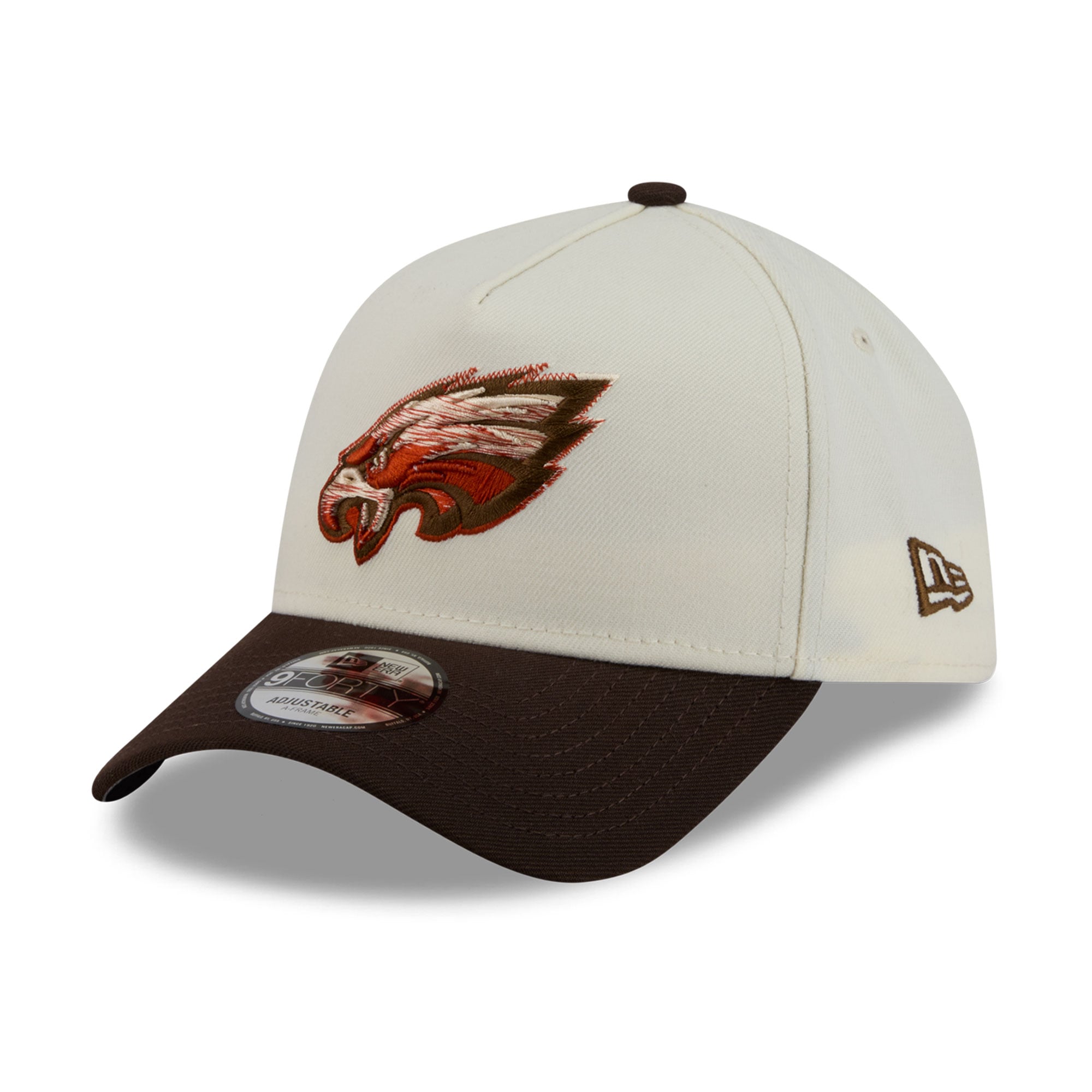 Men's New Era Cream/Brown Philadelphia Eagles Pumpkin Spice A-Frame 9FORTY Adjustable Hat
