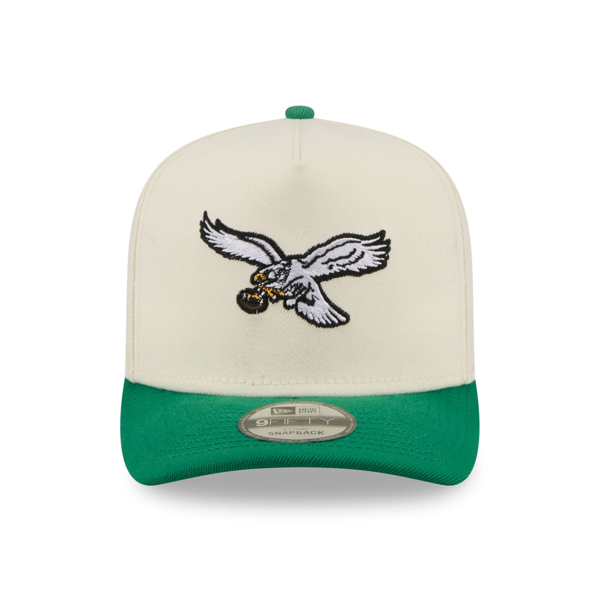 Casquette snapback New Era 9FIFTY pour homme, crème/vert Kelly, logo Philadelphia Eagles à l'arrière.