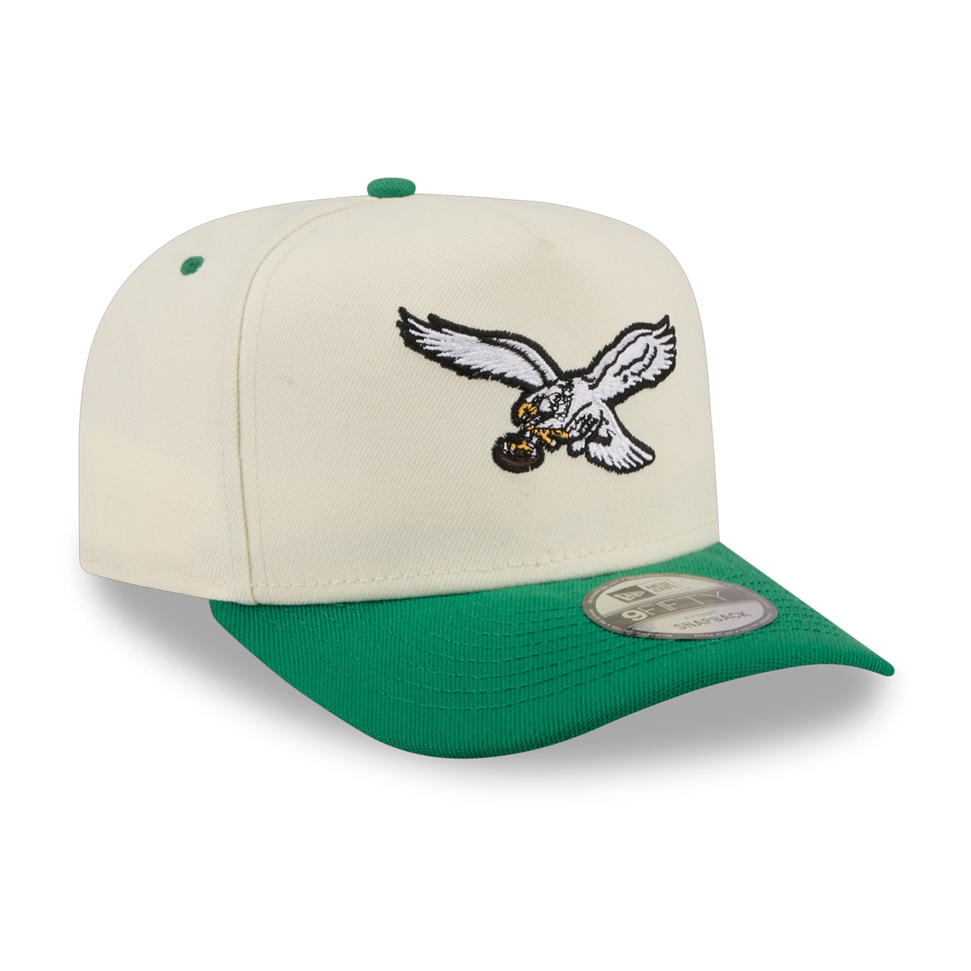 Casquette snapback New Era 9FIFTY pour homme, crème/vert Kelly, logo Philadelphia Eagles à l'arrière.