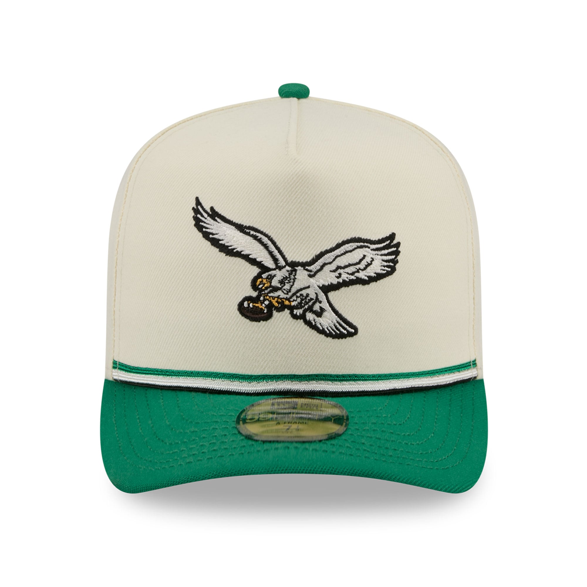 Casquette ajustée New Era 59FIFTY pour homme, coloris crème/vert Kelly, Philadelphia Eagles, style rétro.