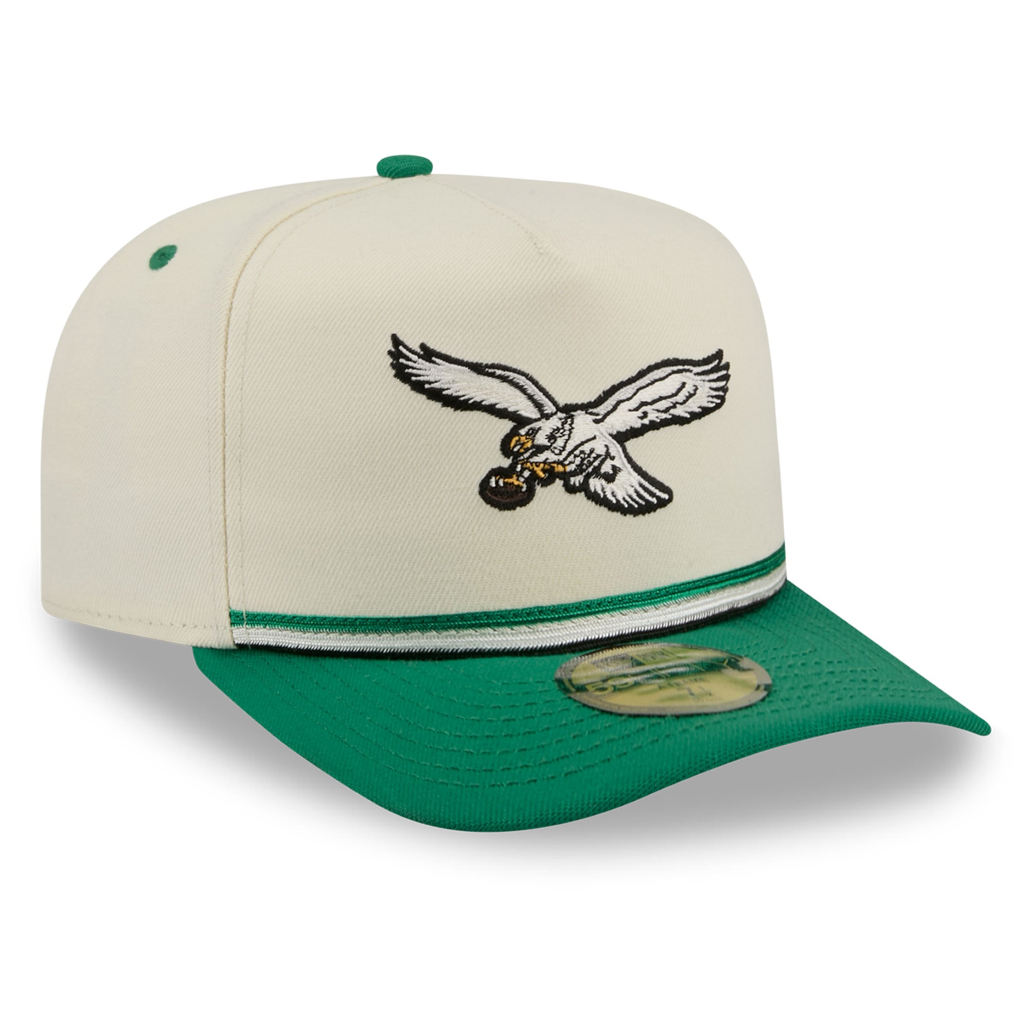 Casquette ajustée New Era 59FIFTY pour homme, coloris crème/vert Kelly, Philadelphia Eagles, style rétro.