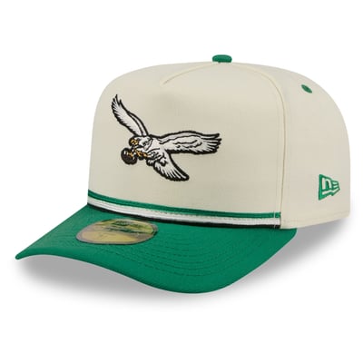 Philadelphia Eagles New Era Throwback A-Frame 59FIFTY Fitted Hat - Cream/Kelly Green