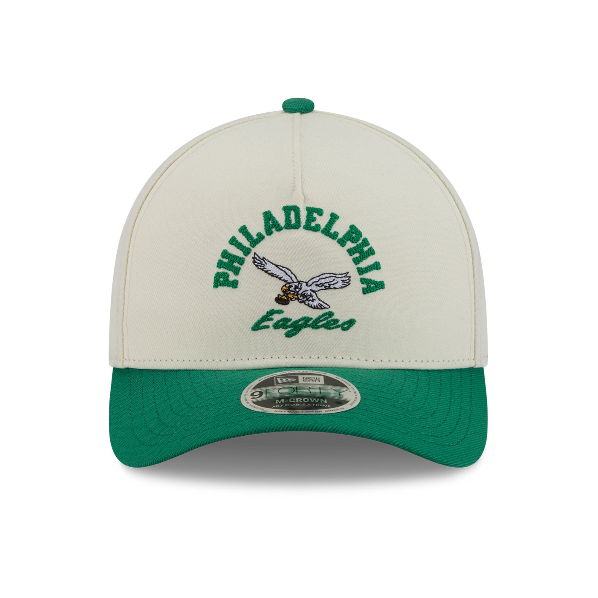 Casquette New Era pour homme, crème/vert Kelly, Philadelphia Eagles Throwback Arch 9FORTY, modèle A-Frame M-Crown, ajustable