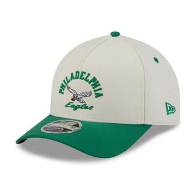 Philadelphia Eagles New Era Throwback Arch 9FORTY A-Frame M-Crown Adjustable Hat - Cream/Kelly Green