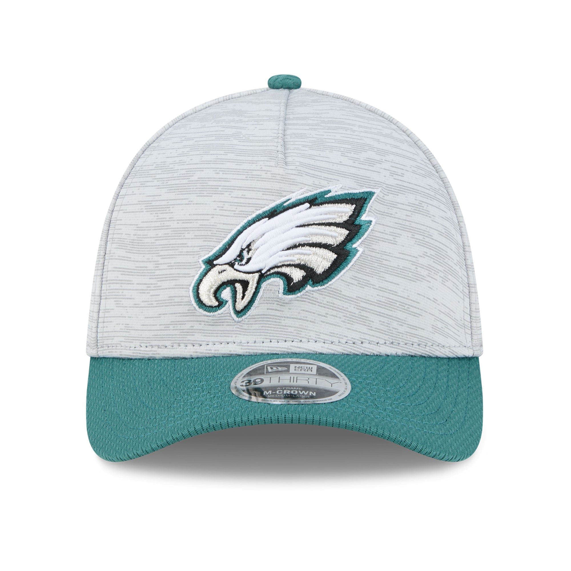 Men's New Era Gray/Midnight Green Philadelphia Eagles Tech M-Crown A-Frame 39THIRTY Flex Hat