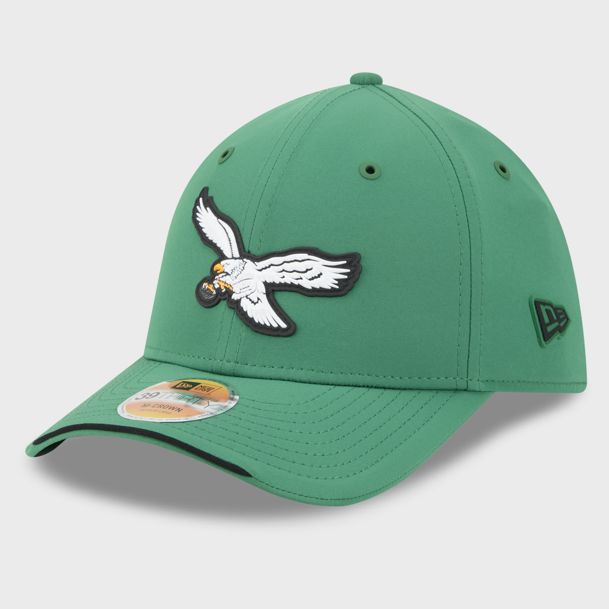 Casquette New Era Kelly Green Philadelphia Eagles 2026 Sideline Throwback 39THIRTY M-Crown Flex pour homme