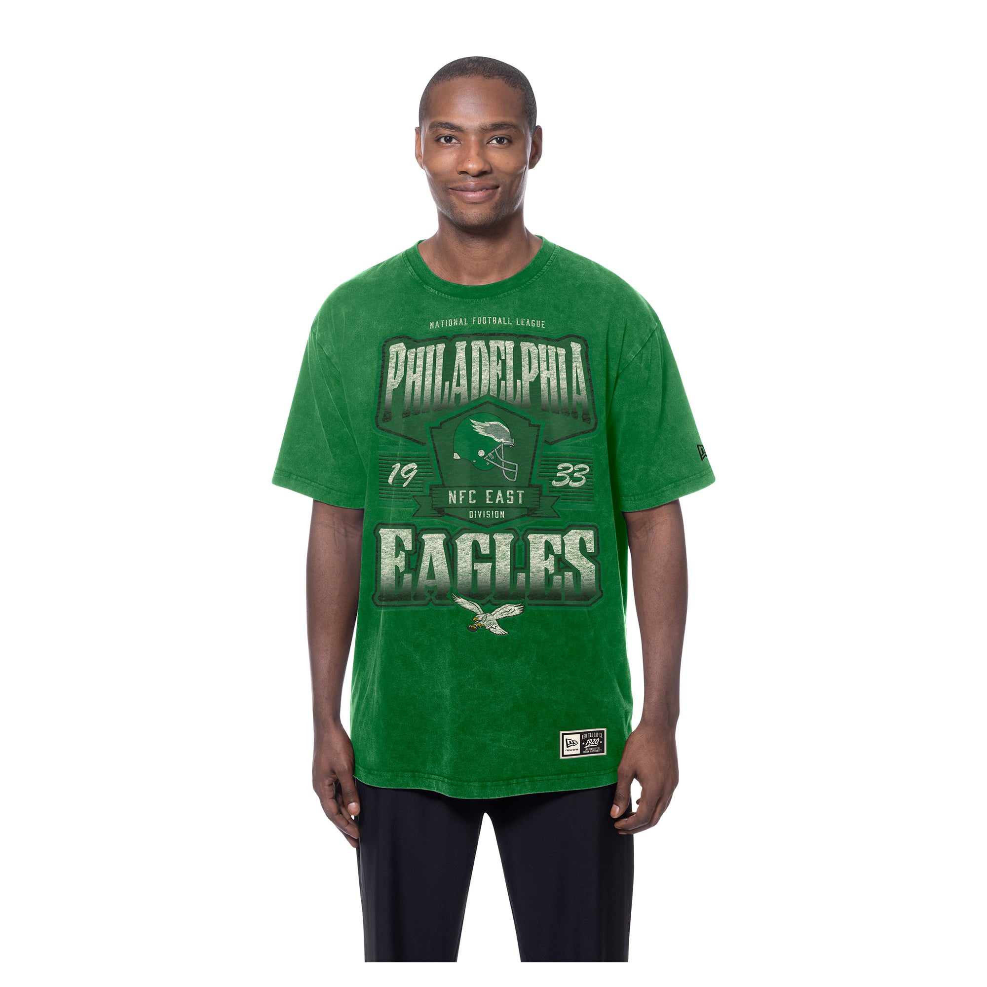 T-shirt homme New Era Kelly Green Philadelphia Eagles Throwback à délavage minéral