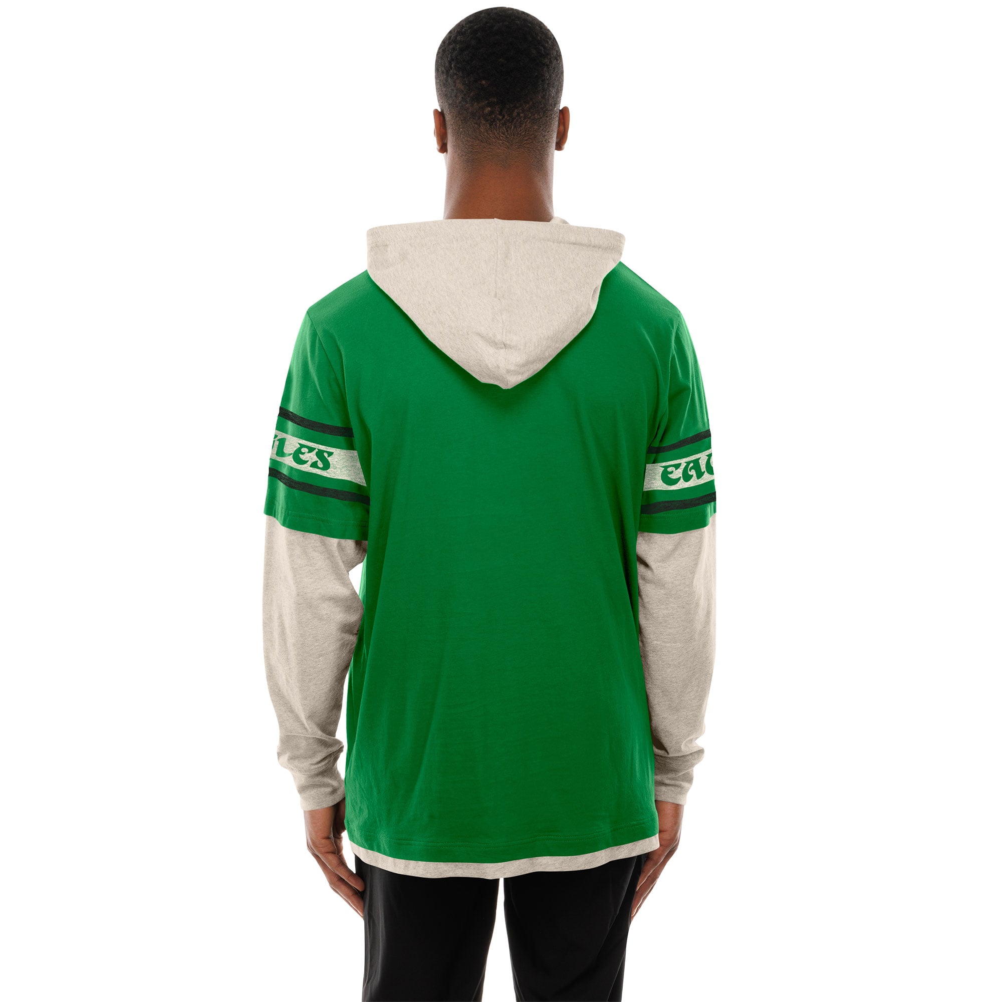 Men's New Era Kelly Green Philadelphia Eagles Twofer Layered Long Sleeve Hooded T-Shirt