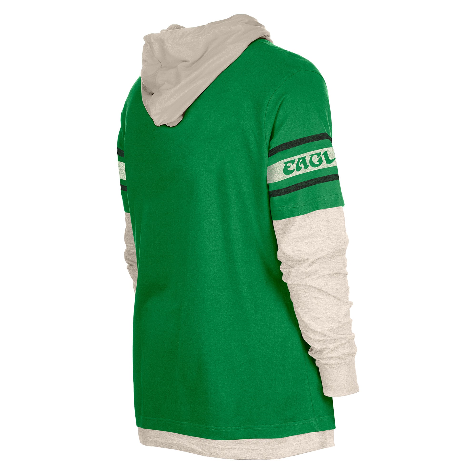 Men's New Era Kelly Green Philadelphia Eagles Twofer Layered Long Sleeve Hooded T-Shirt