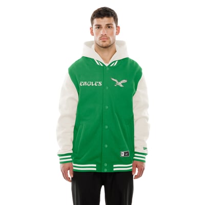 Philadelphia Eagles New Era Full-Snap Fleece Hooded Jacket - Kelly Green/Cream