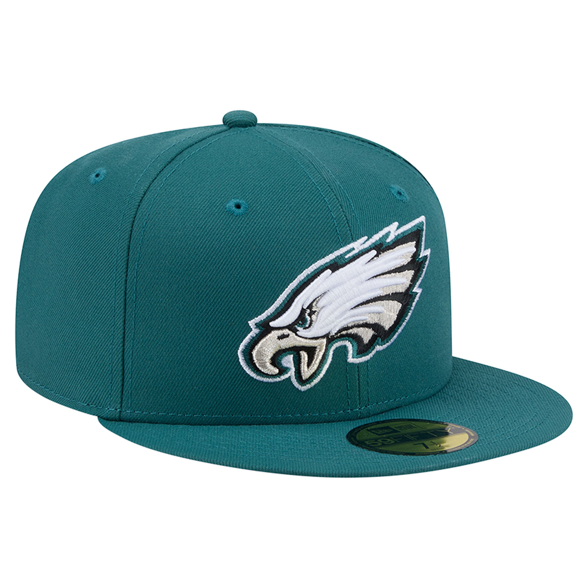 Casquette ajustée New Era 59FIFTY vert nuit pour homme, logo Philadelphia Eagles sur le côté