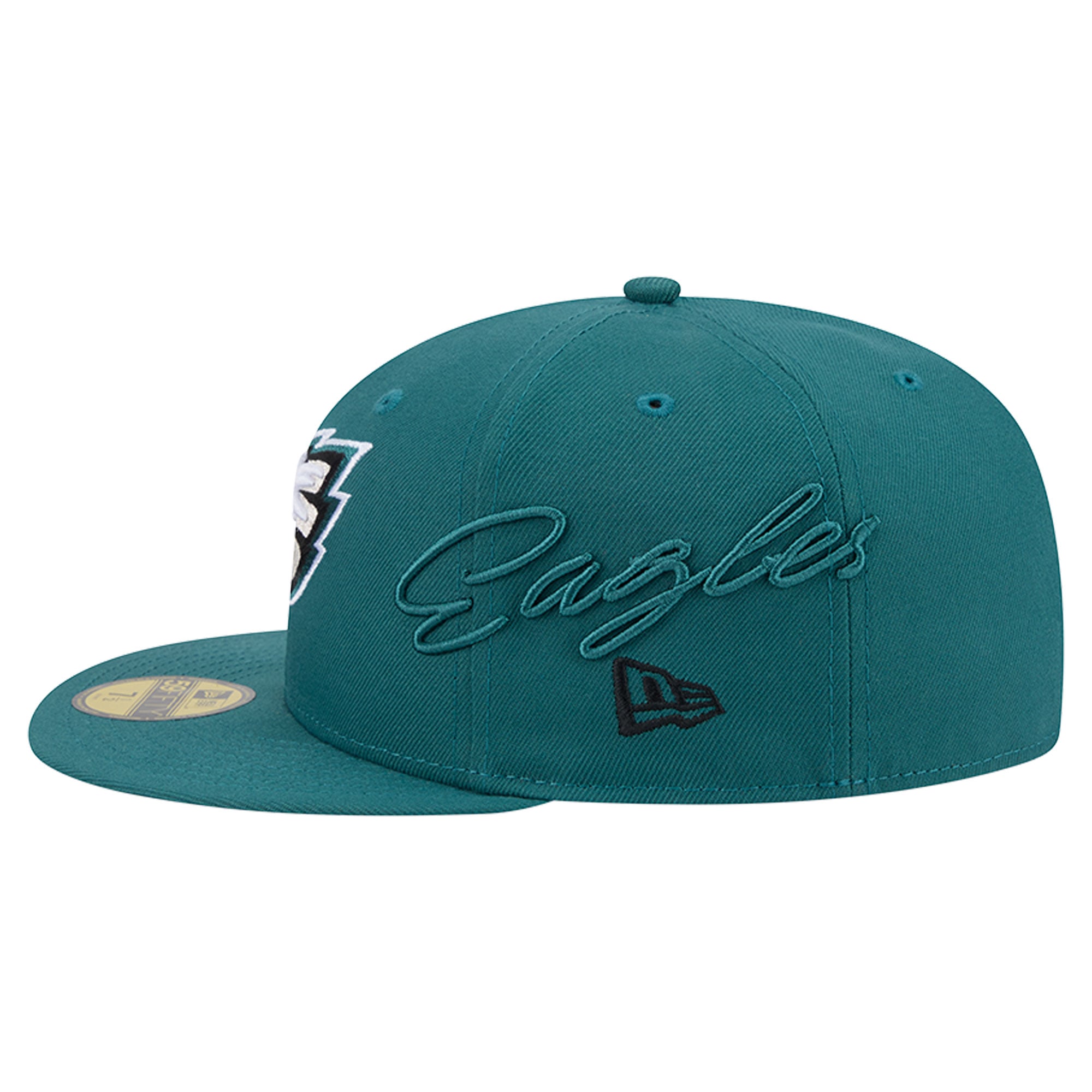 Casquette ajustée New Era 59FIFTY vert nuit pour homme, logo Philadelphia Eagles sur le côté