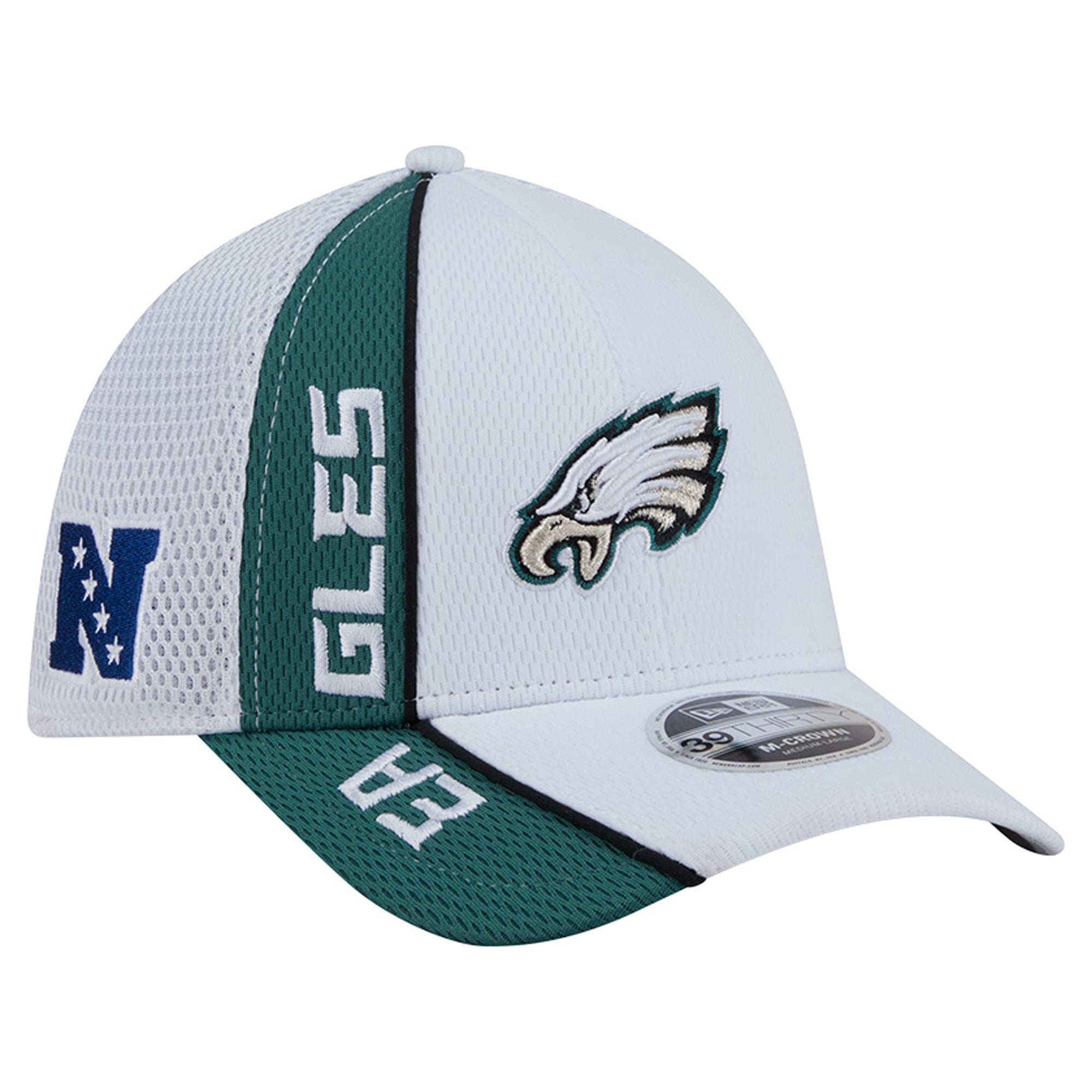 Casquette New Era blanche/vert nuit Philadelphia Eagles Dash 39THIRTY M-Crown Flex pour homme