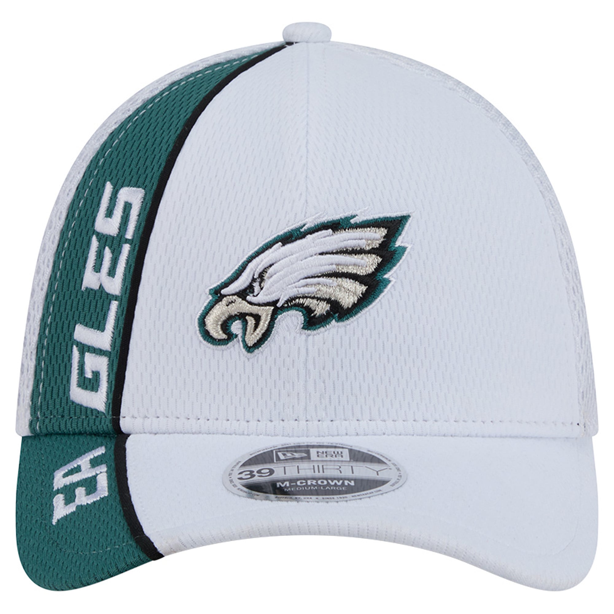 Casquette New Era blanche/vert nuit Philadelphia Eagles Dash 39THIRTY M-Crown Flex pour homme