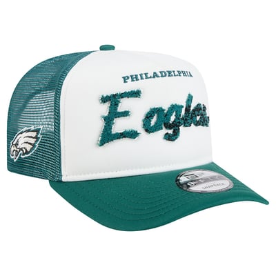 Philadelphia Eagles New Era Foam A-Frame 9FIFTY Snapback Trucker Hat - White/Midnight Green