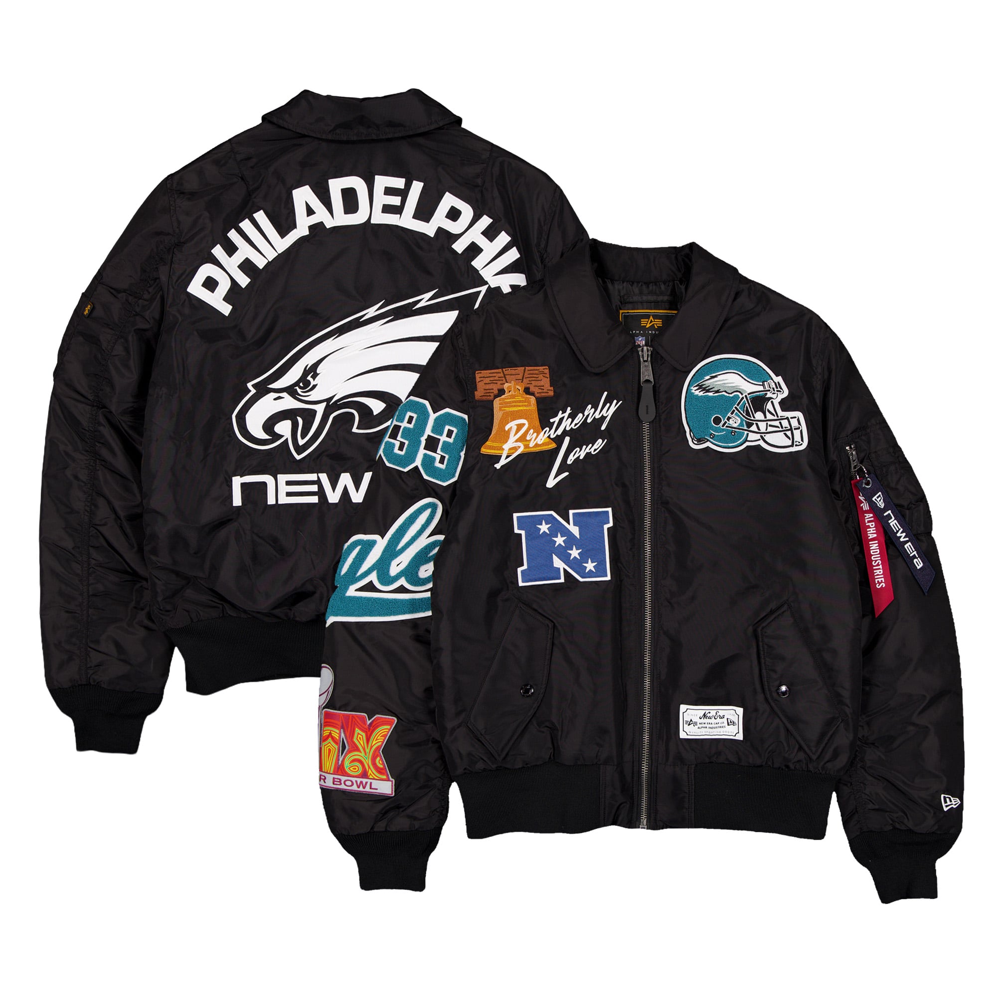 Veste bomber zippée intégrale New Era x Alpha Industries noire Philadelphia Eagles MA-1 pour homme