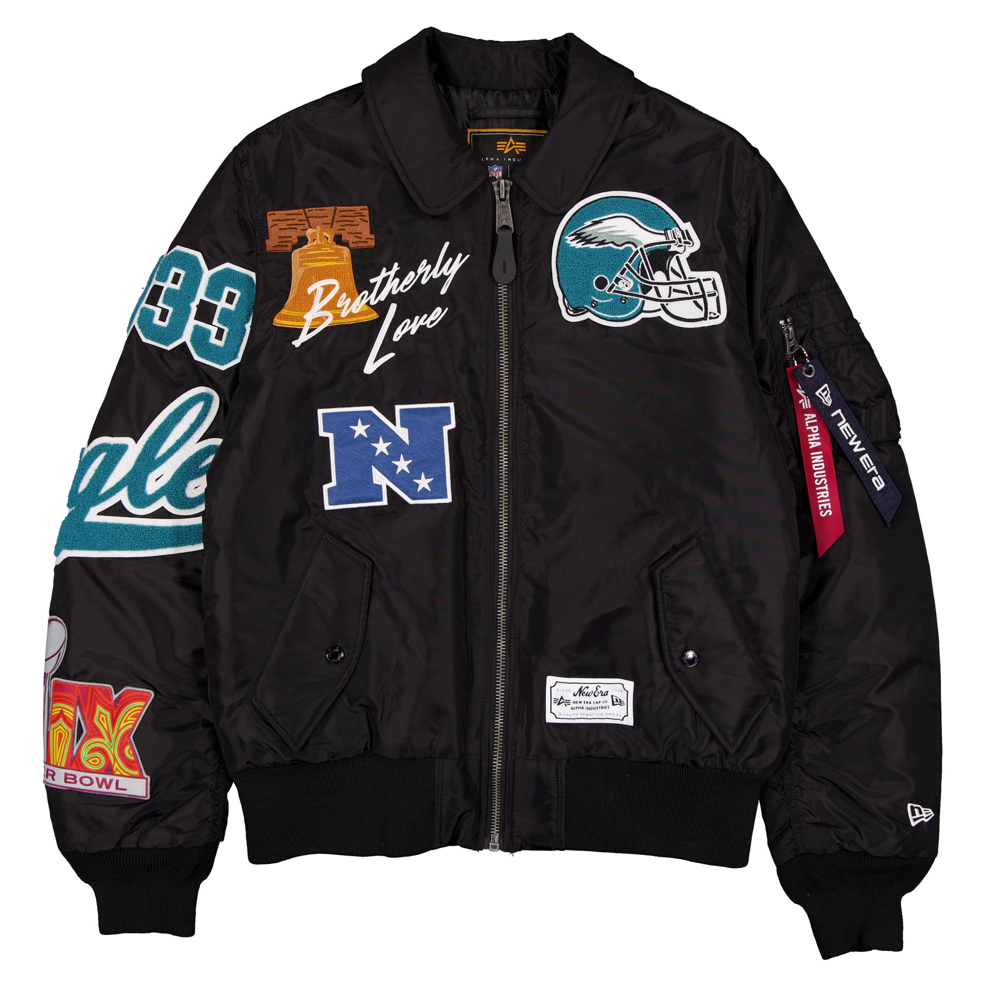 Veste bomber zippée intégrale New Era x Alpha Industries noire Philadelphia Eagles MA-1 pour homme