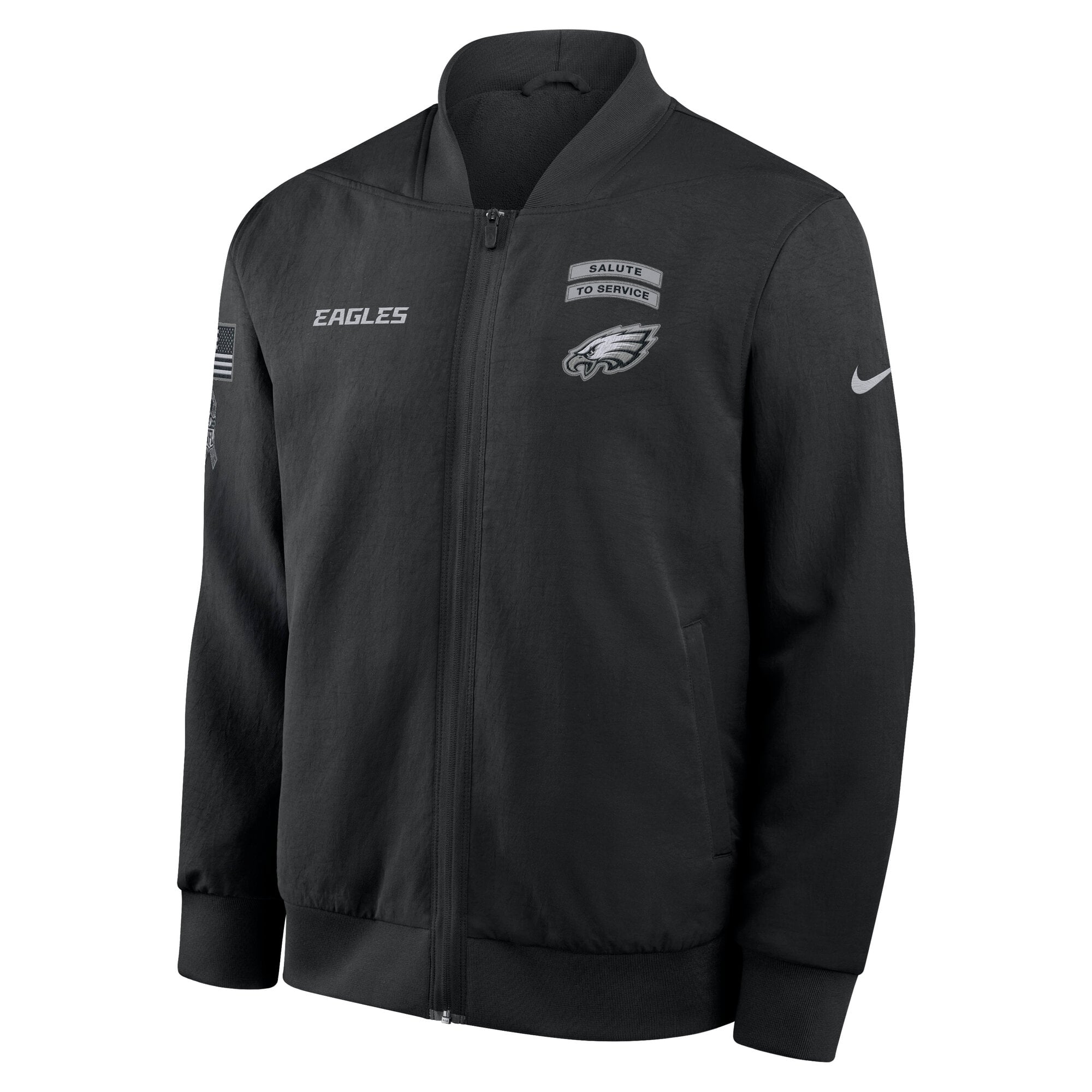 Veste bomber zippée intégrale Nike noire Philadelphia Eagles 2026 Salute to Service pour homme