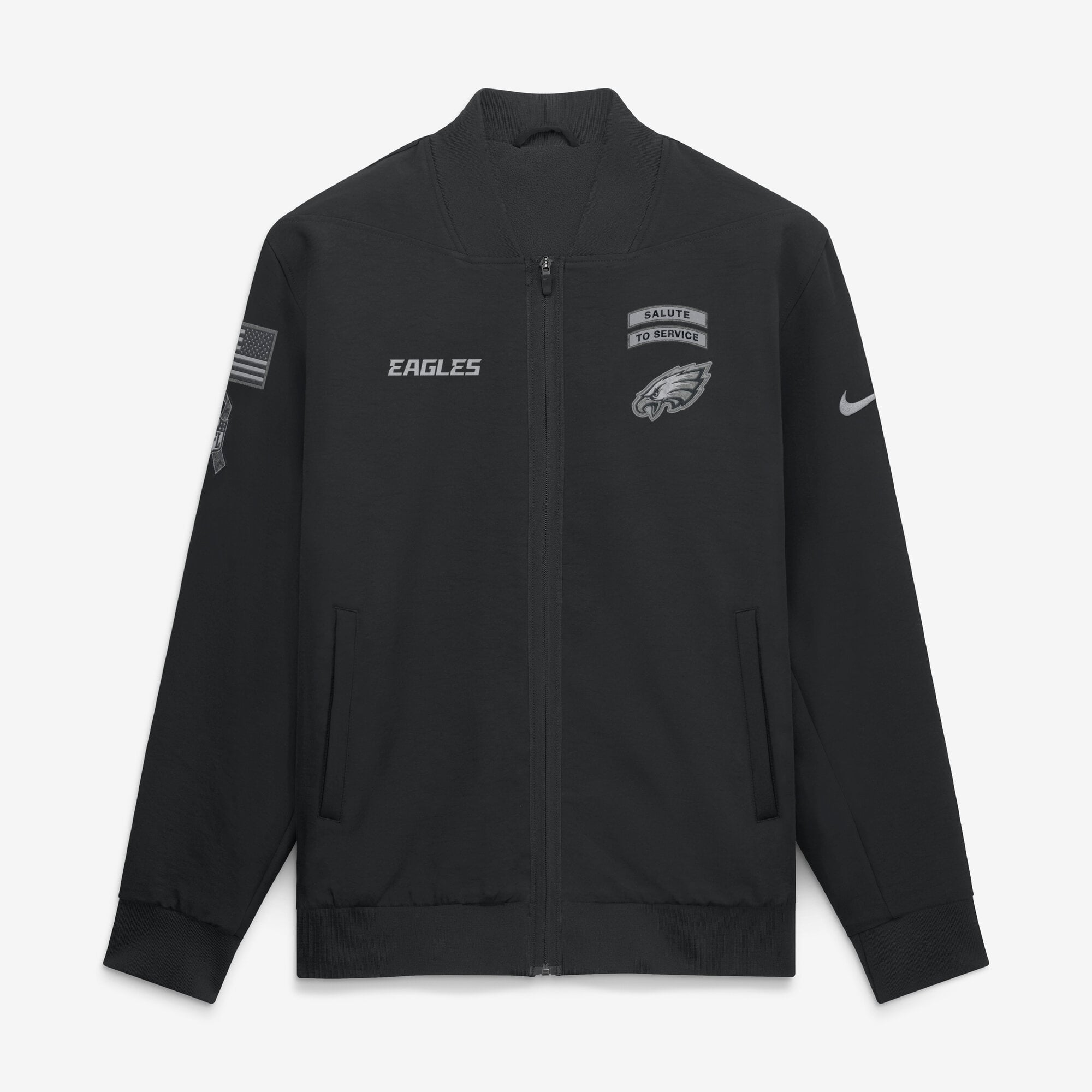 Veste bomber zippée intégrale Nike noire Philadelphia Eagles 2026 Salute to Service pour homme