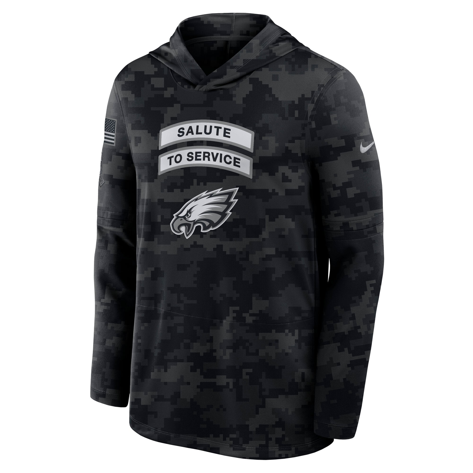 T-shirt à manches longues Nike Black Philadelphia Eagles 2026 Salute to Service Sideline pour homme, léger, capuche et technologie Dri-FIT.