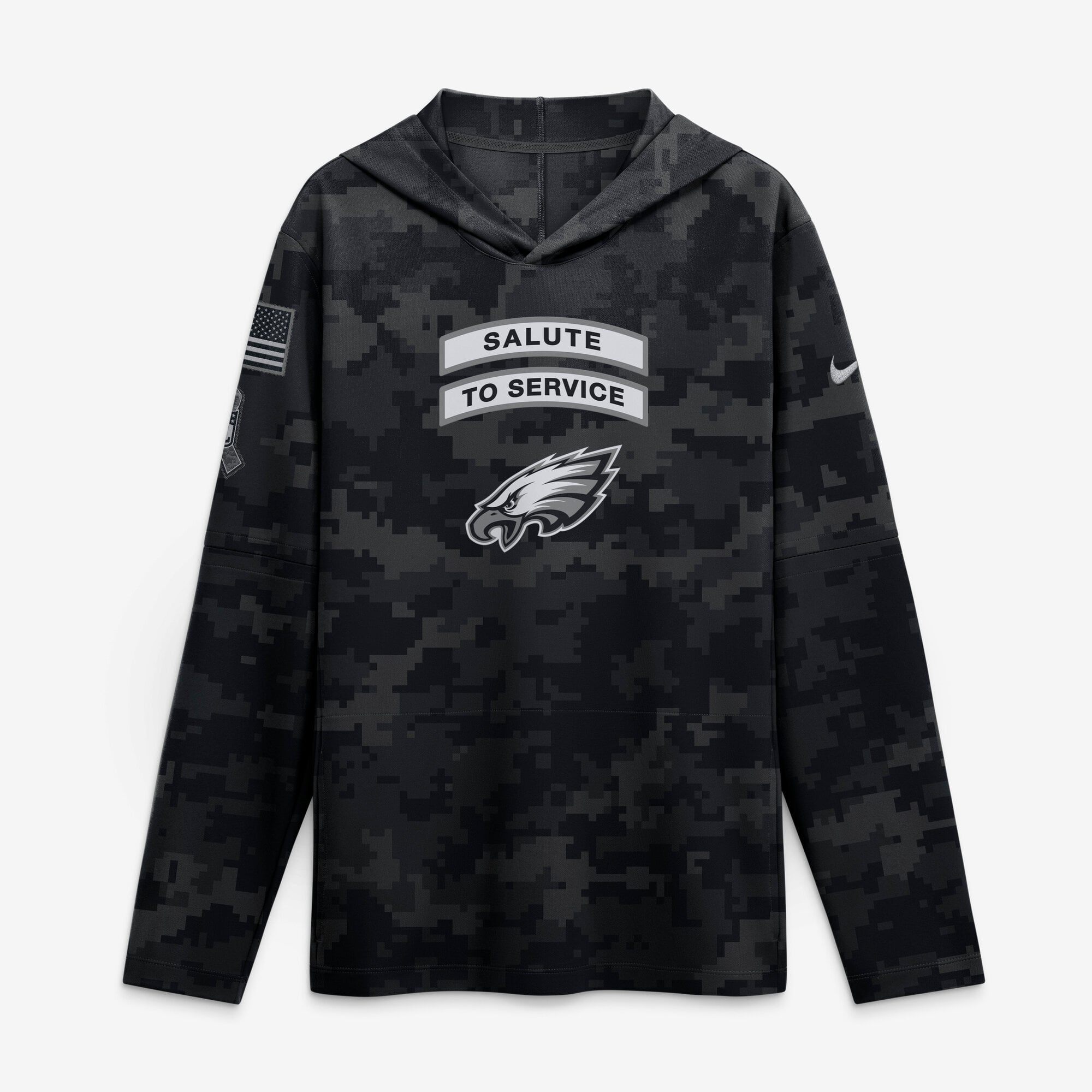 T-shirt à manches longues Nike Black Philadelphia Eagles 2026 Salute to Service Sideline pour homme, léger, capuche et technologie Dri-FIT.