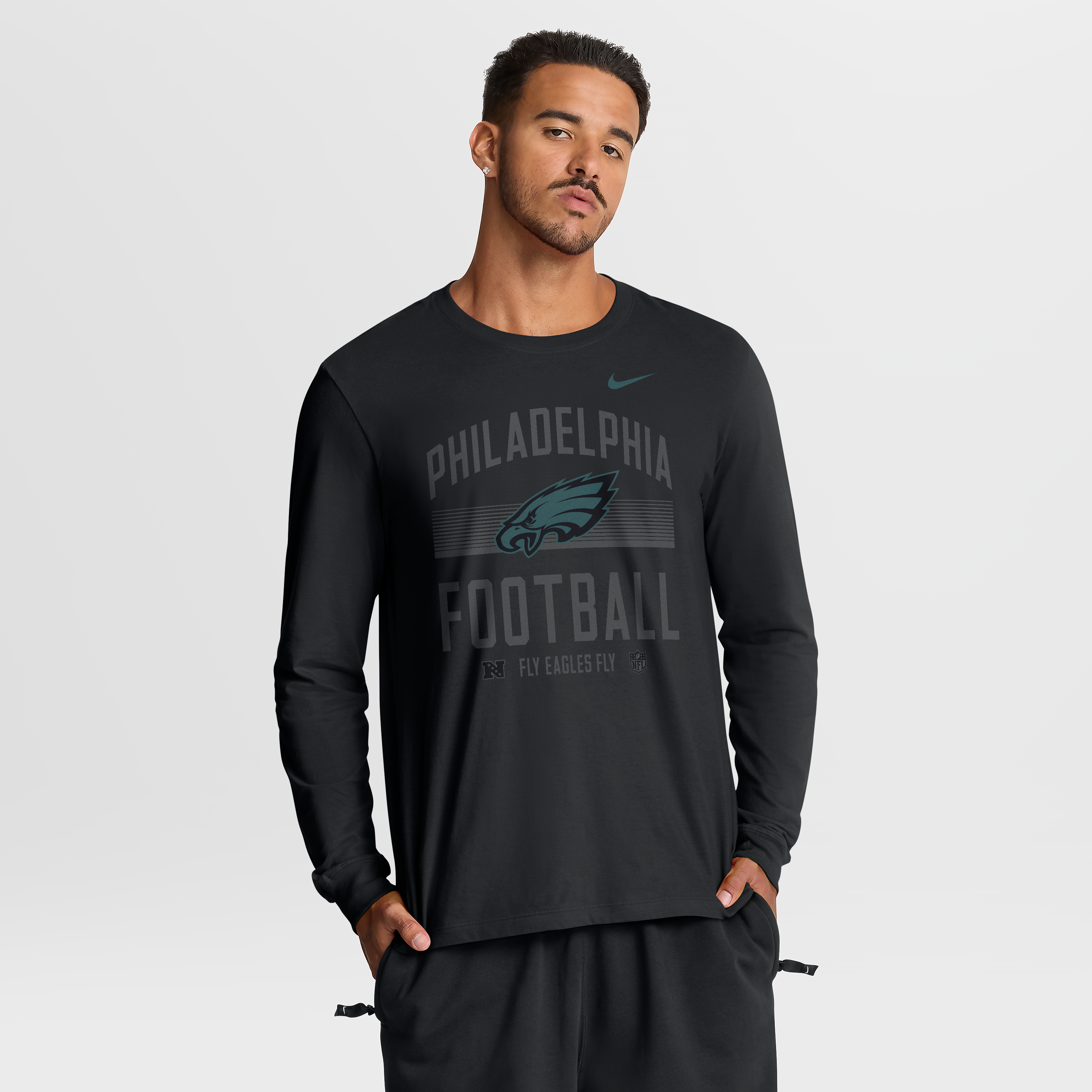 T-shirt à manches longues en coton essentiel Nike Philadelphia Eagles noir pour homme, toujours prêt