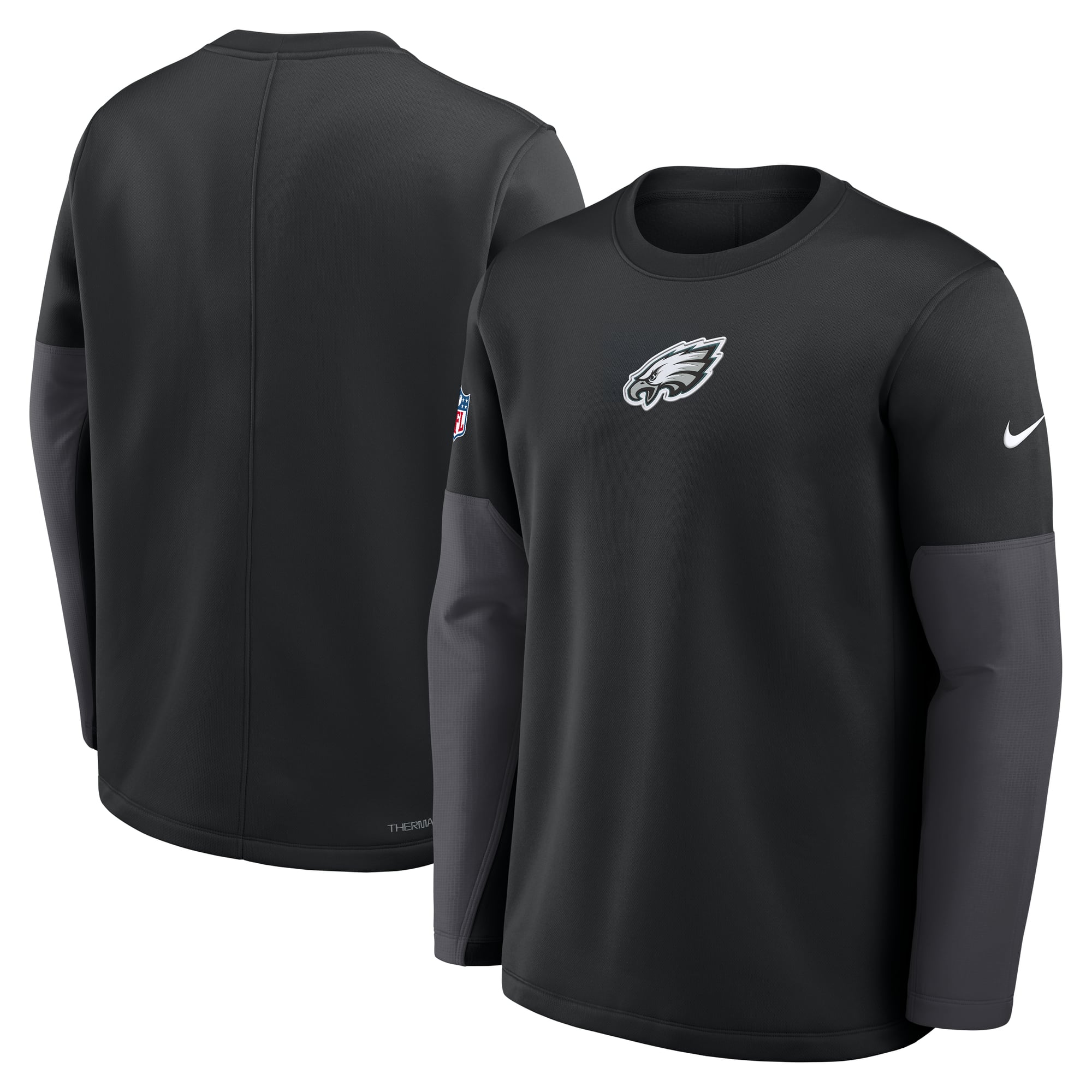 Men's Nike Black Philadelphia Eagles Sideline Coaches Midweight Therma-FIT Crew Pullover