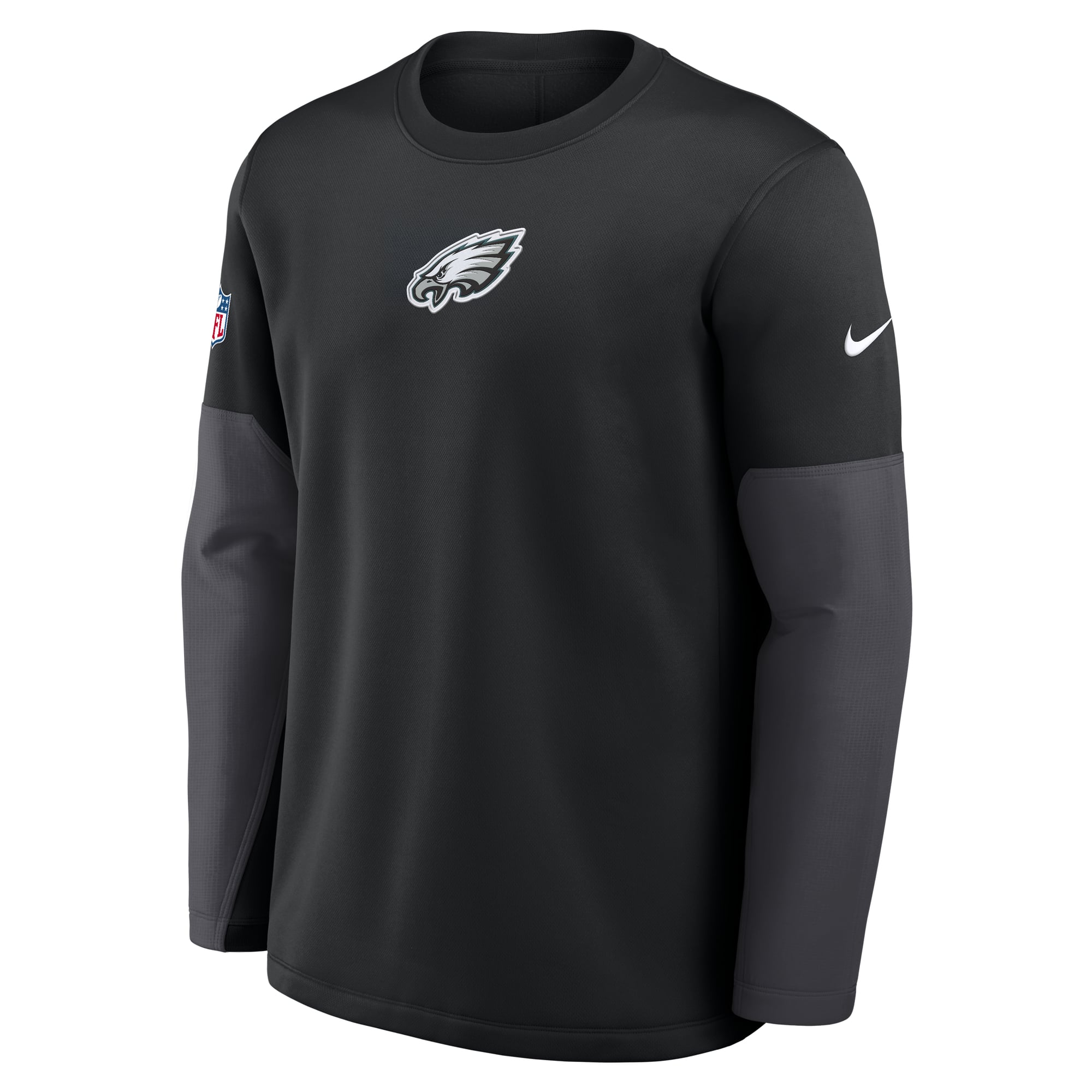 Men's Nike Black Philadelphia Eagles Sideline Coaches Midweight Therma-FIT Crew Pullover