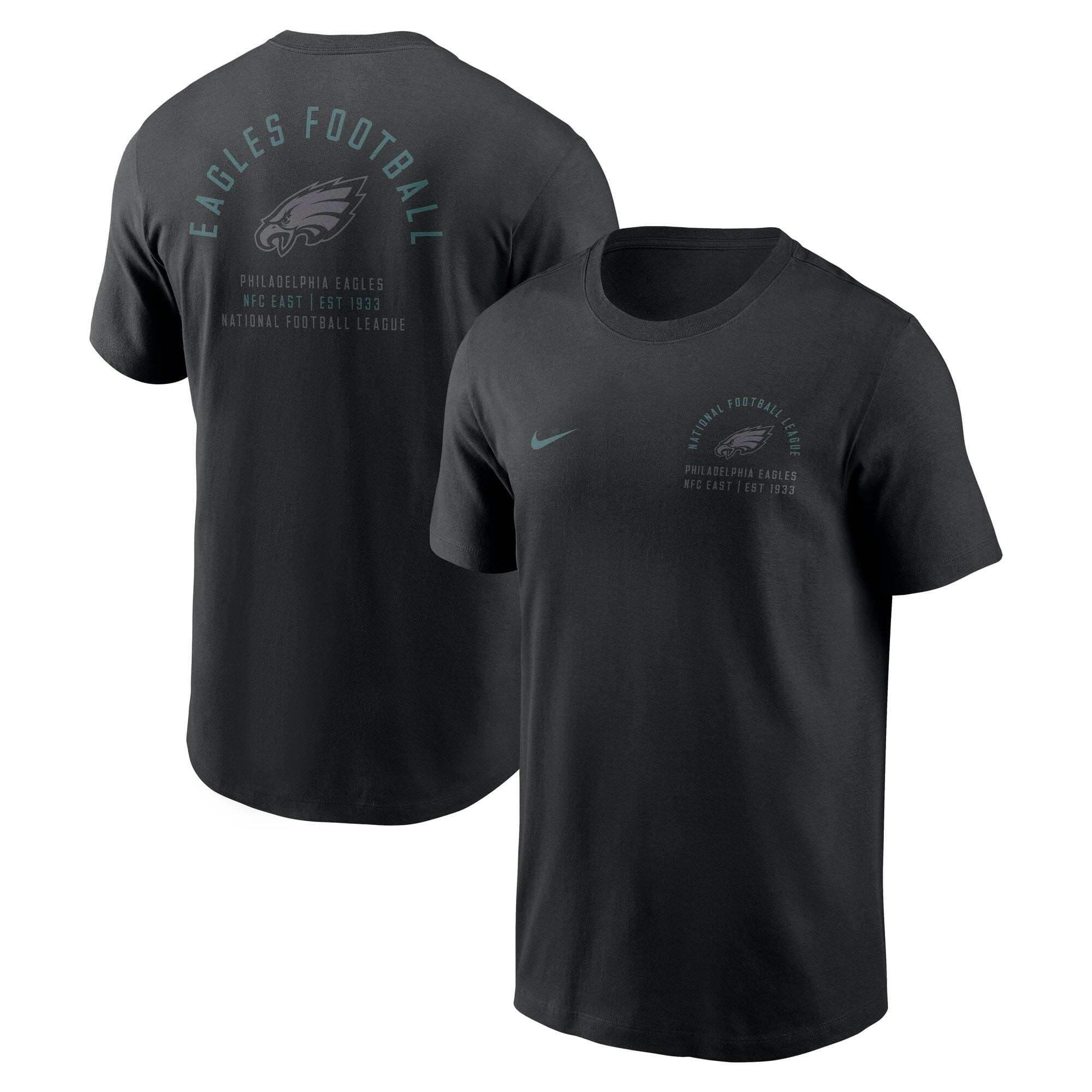 T-shirt Nike noir pour homme, logo divisé des Eagles de Philadelphie