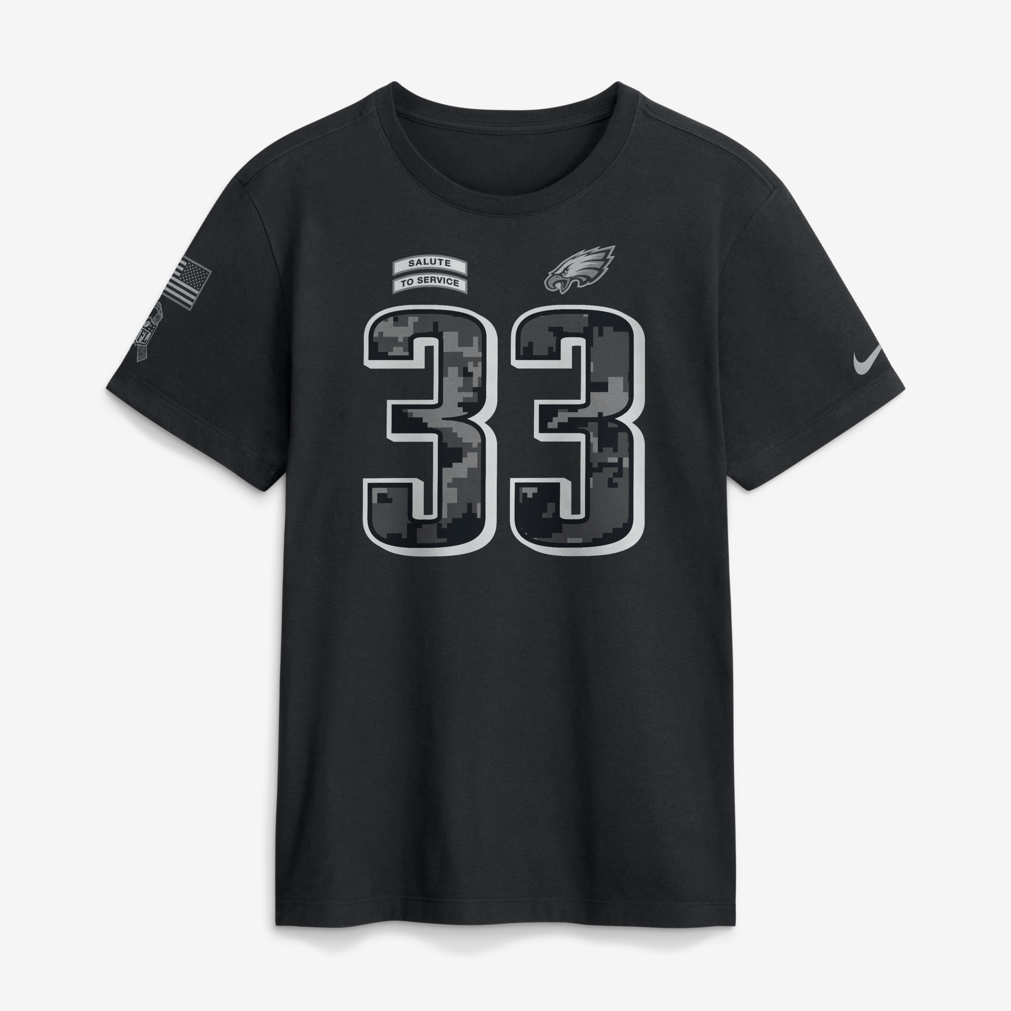 T-shirt Nike Cooper DeJean noir pour homme, Philadelphia Eagles 2026 Salute to Service, nom et numéro