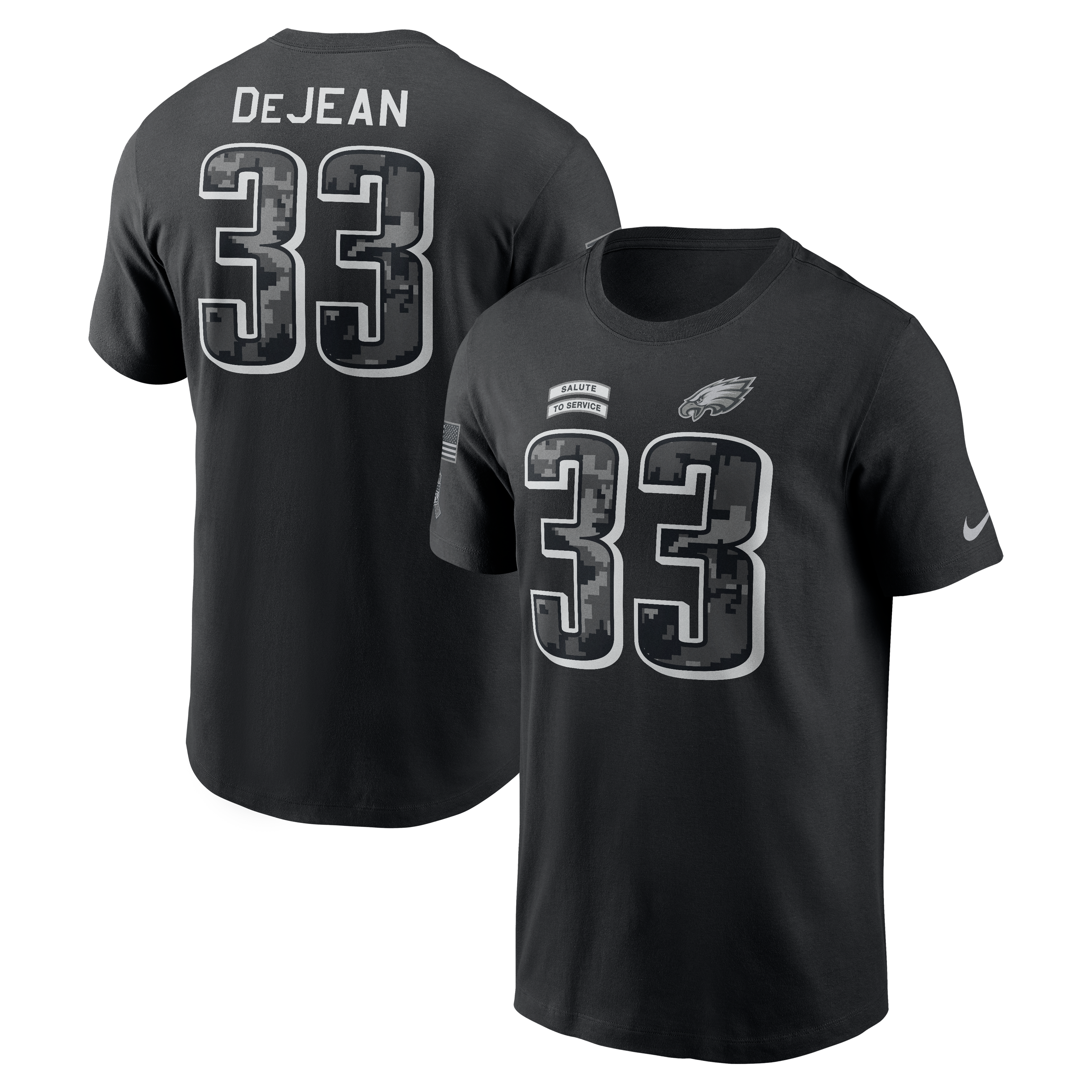 T-shirt Nike Cooper DeJean noir pour homme, Philadelphia Eagles 2026 Salute to Service, nom et numéro