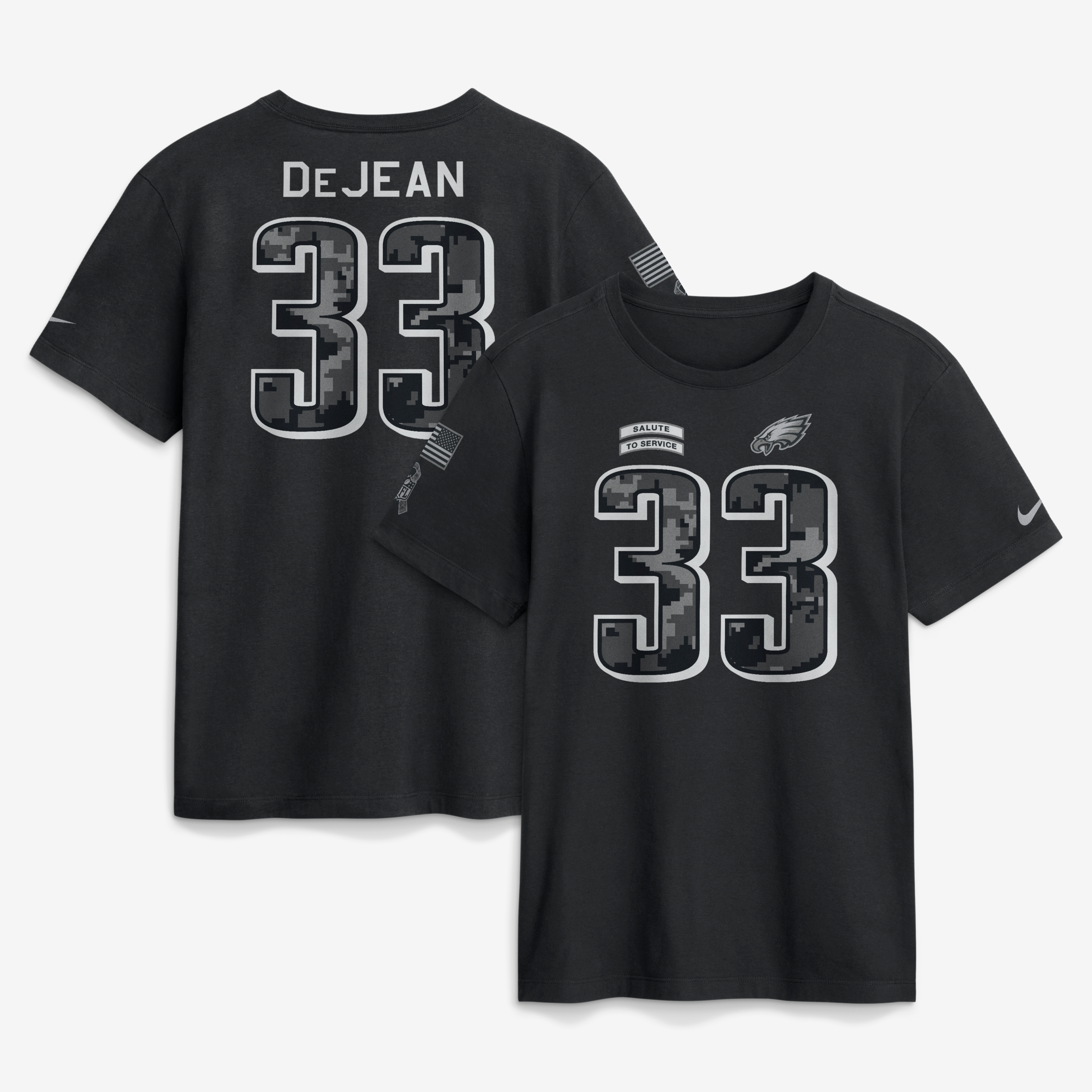 T-shirt Nike Cooper DeJean noir pour homme, Philadelphia Eagles 2026 Salute to Service, nom et numéro