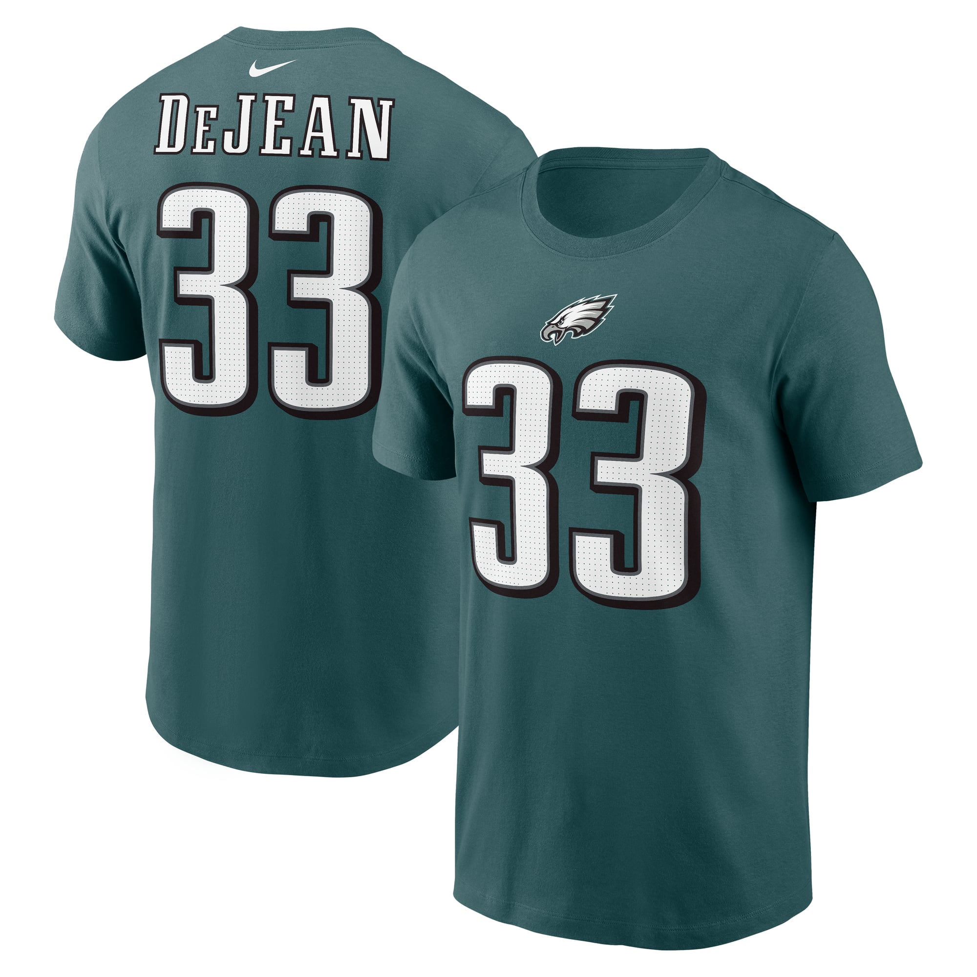 T-shirt Nike Cooper DeJean vert nuit pour homme, avec nom et numéro des Eagles de Philadelphie